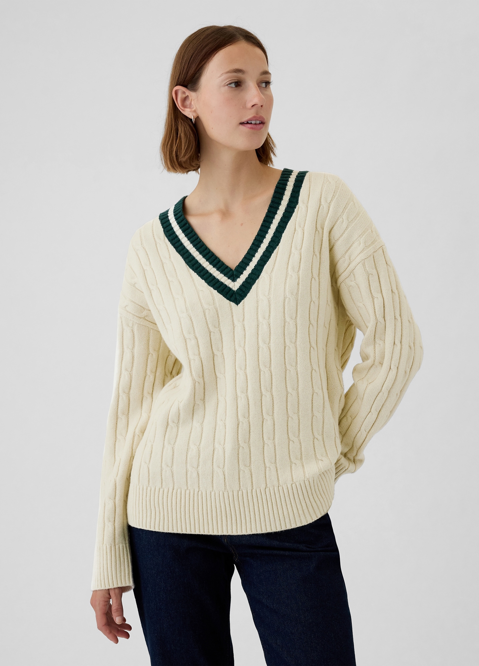 GAP, Pullover Cashsoft Oversize Con Profili Rigati, Donna, Bianco, Taglia: S
