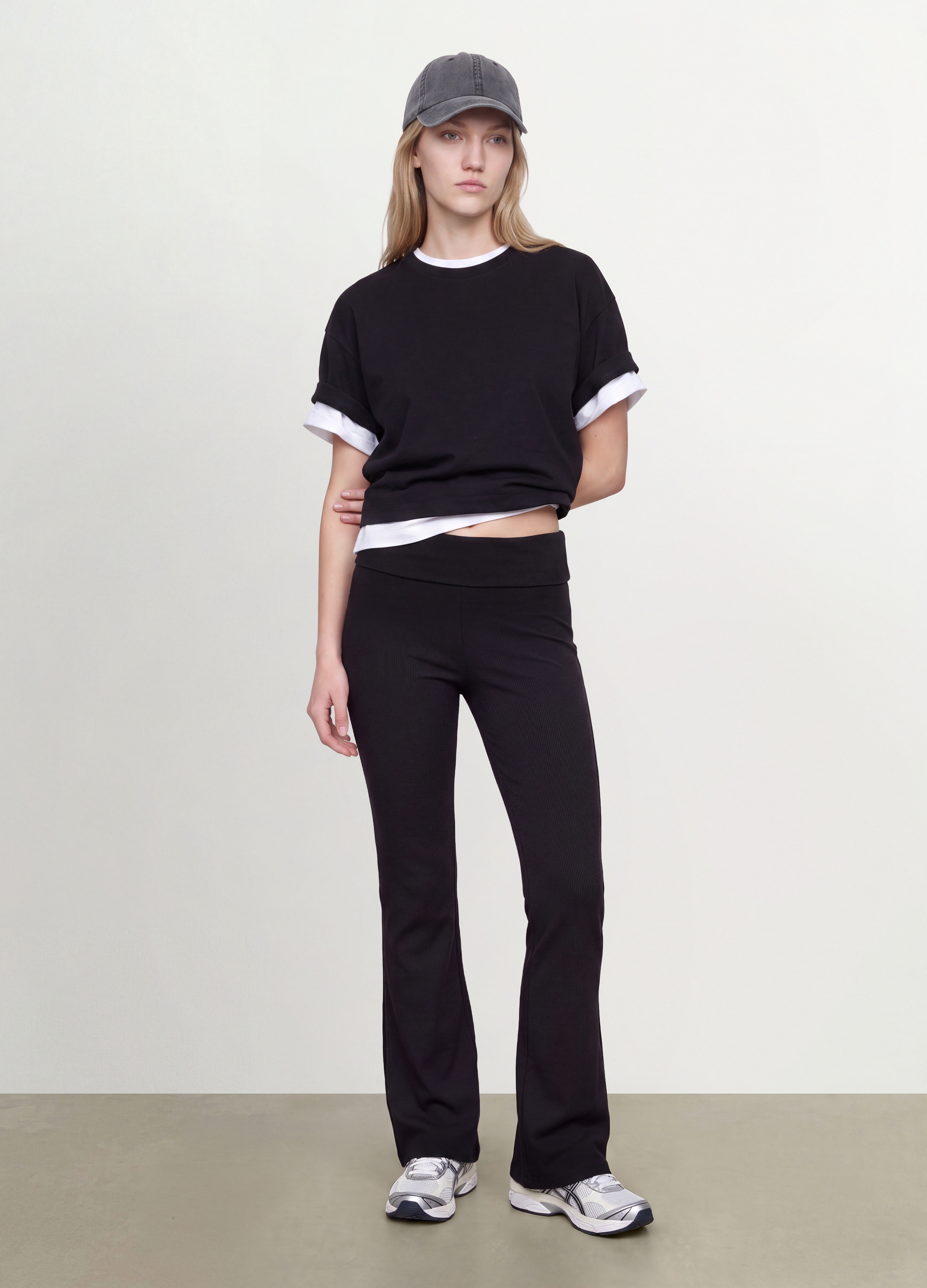 OVS, Leggings Neri Flare Fit In Puro Cotone A Costine, Donna, Nero, Taglia: L