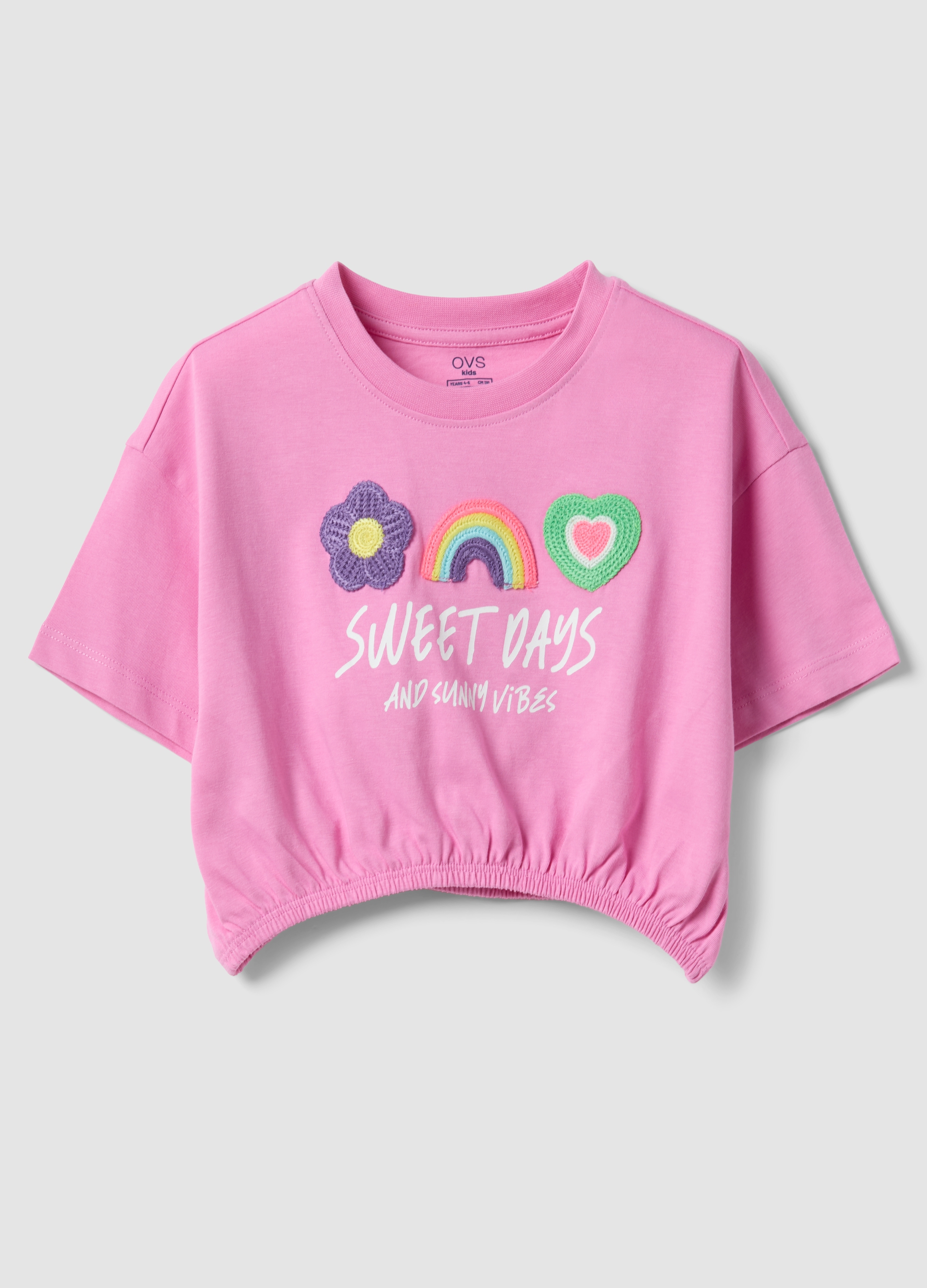 OVS KIDS, Camiseta Rosa De Algodón Puro Para Niña, Corte Boxy, Con Aplicaciones, Niña, Fucsia, Talla: 9-10