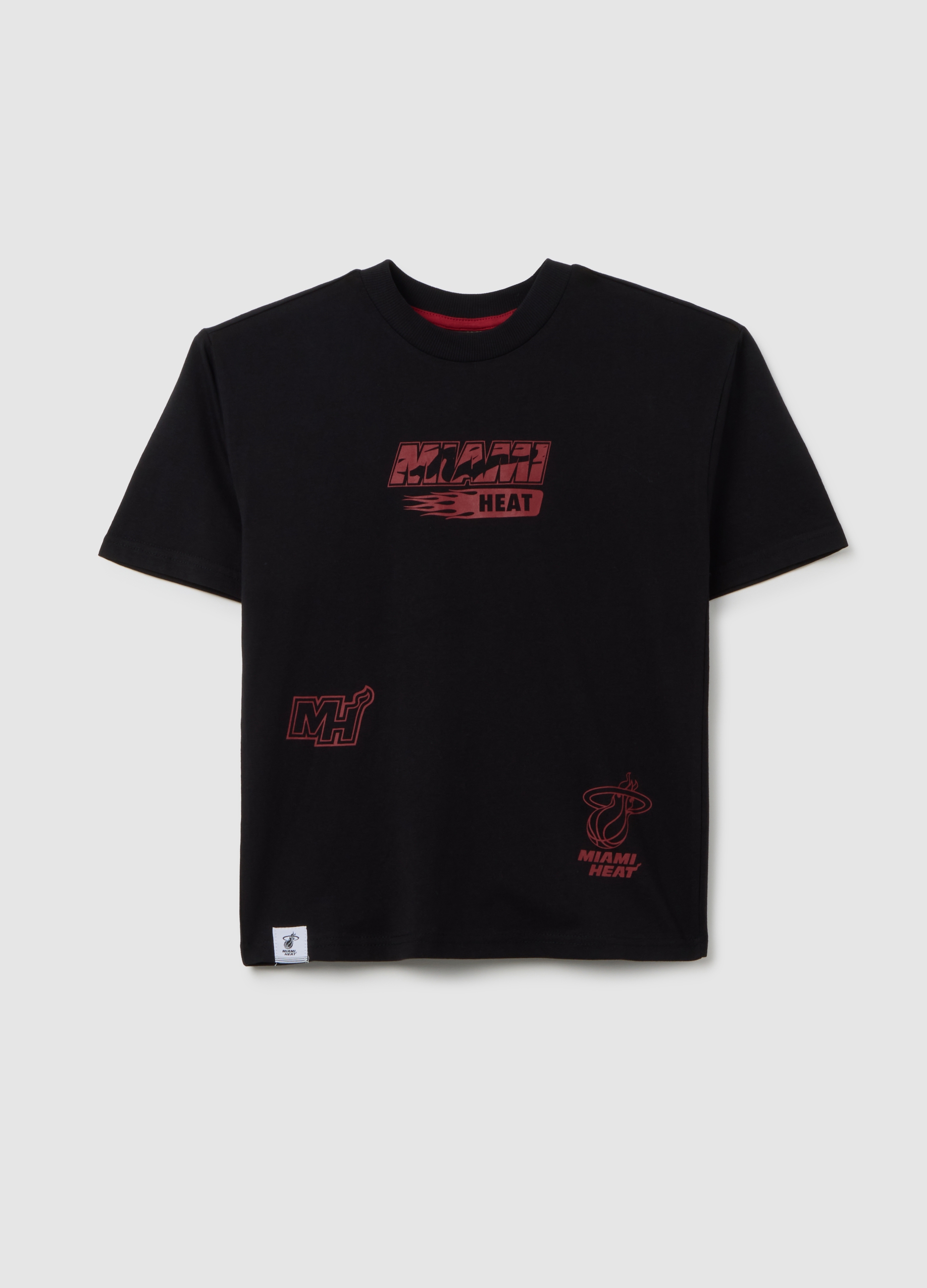 T-shirt Da Ragazzo In Cotone Nero Oversize E Logo Miami Heats, Niño, Estampado Negro 1, Talla: 12-13