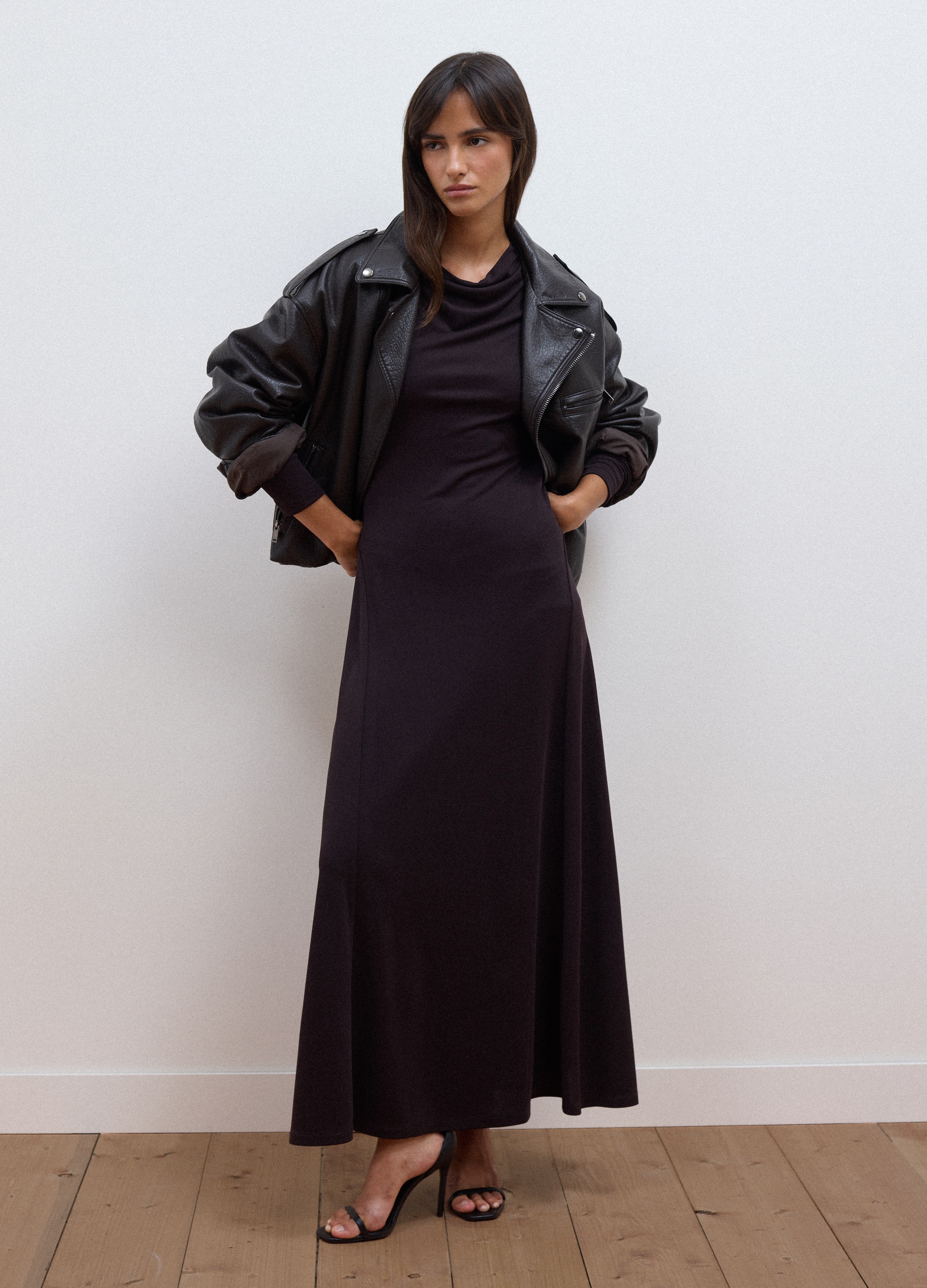 LES COPAINS, Abito Marrone Lungo Slim Fit Con Collo Sciallato, Donna, Marrone, Taglia: XS