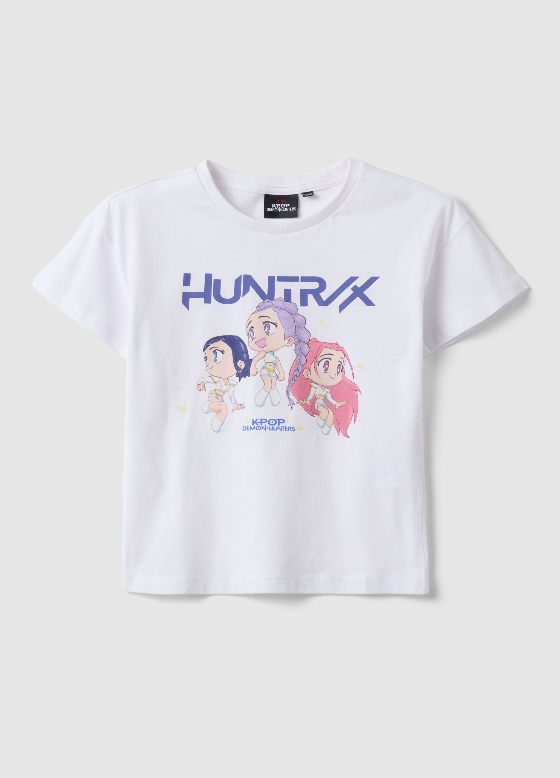OVS KIDS, T-shirt Bianca In Puro Cotone Con Stampa K-pop Demon Hunters Regular Fit, Bambina, Bianco, Taglia: 9-10