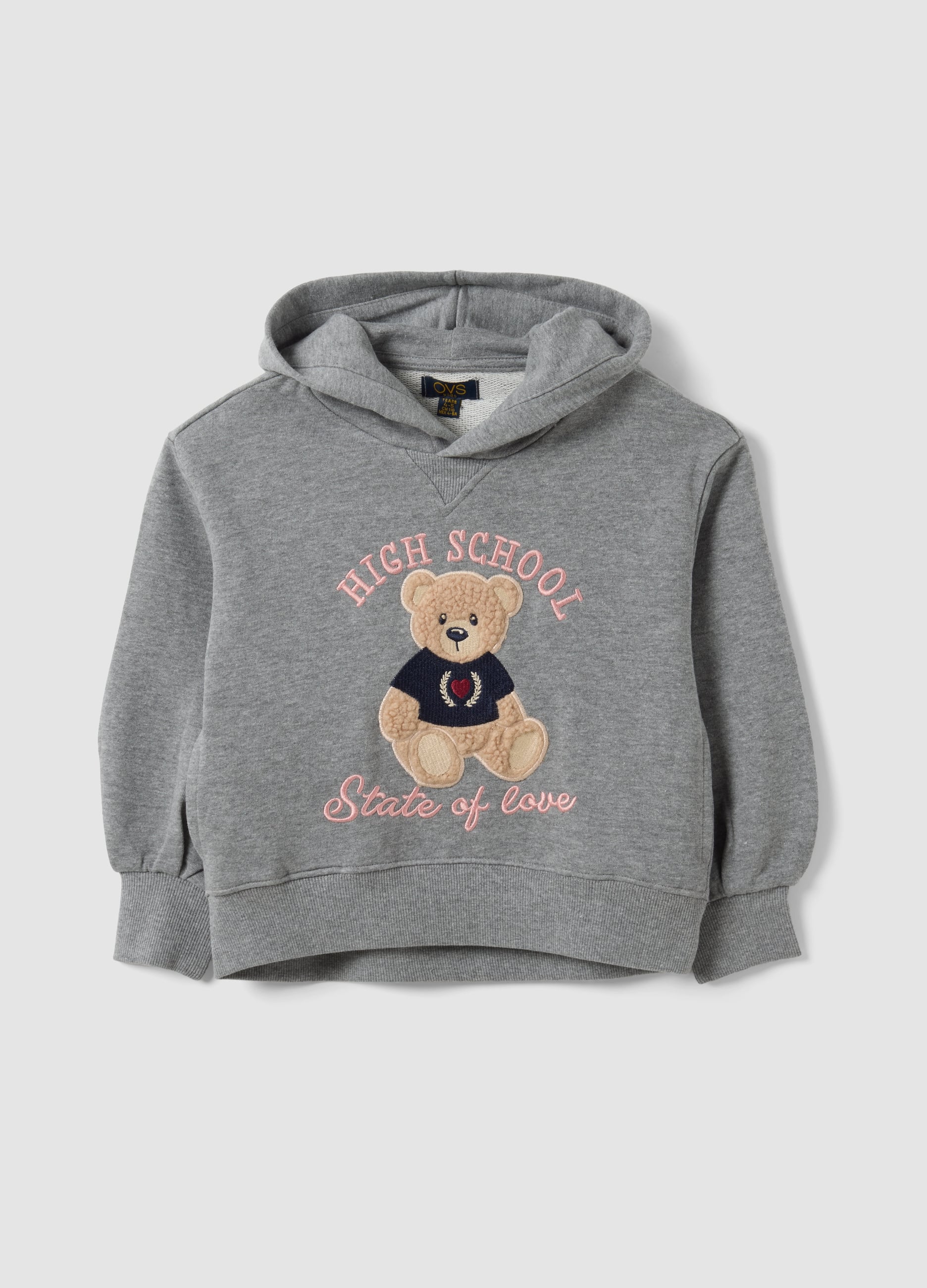 OVS KIDS, Felpa Grigia In Misto Cotone E Viscosa Con Ricamo Orsetto Per Bambina, Grigio, Taglia: 4-5