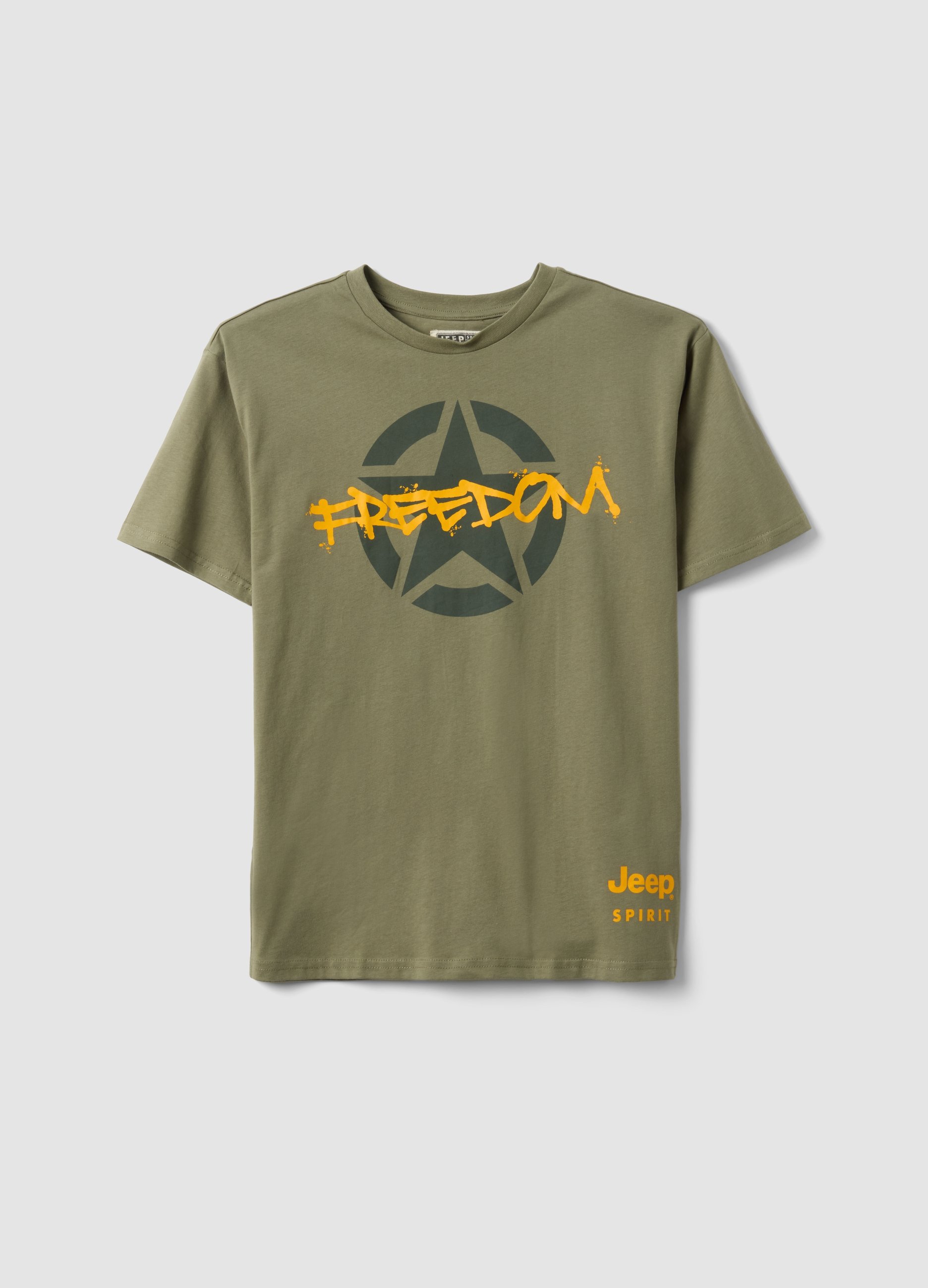 JEEP, T-shirt In Puro Cotone Verde Da Bambino Regular Fit Con Stampa, Verde, Taglia: 12-13