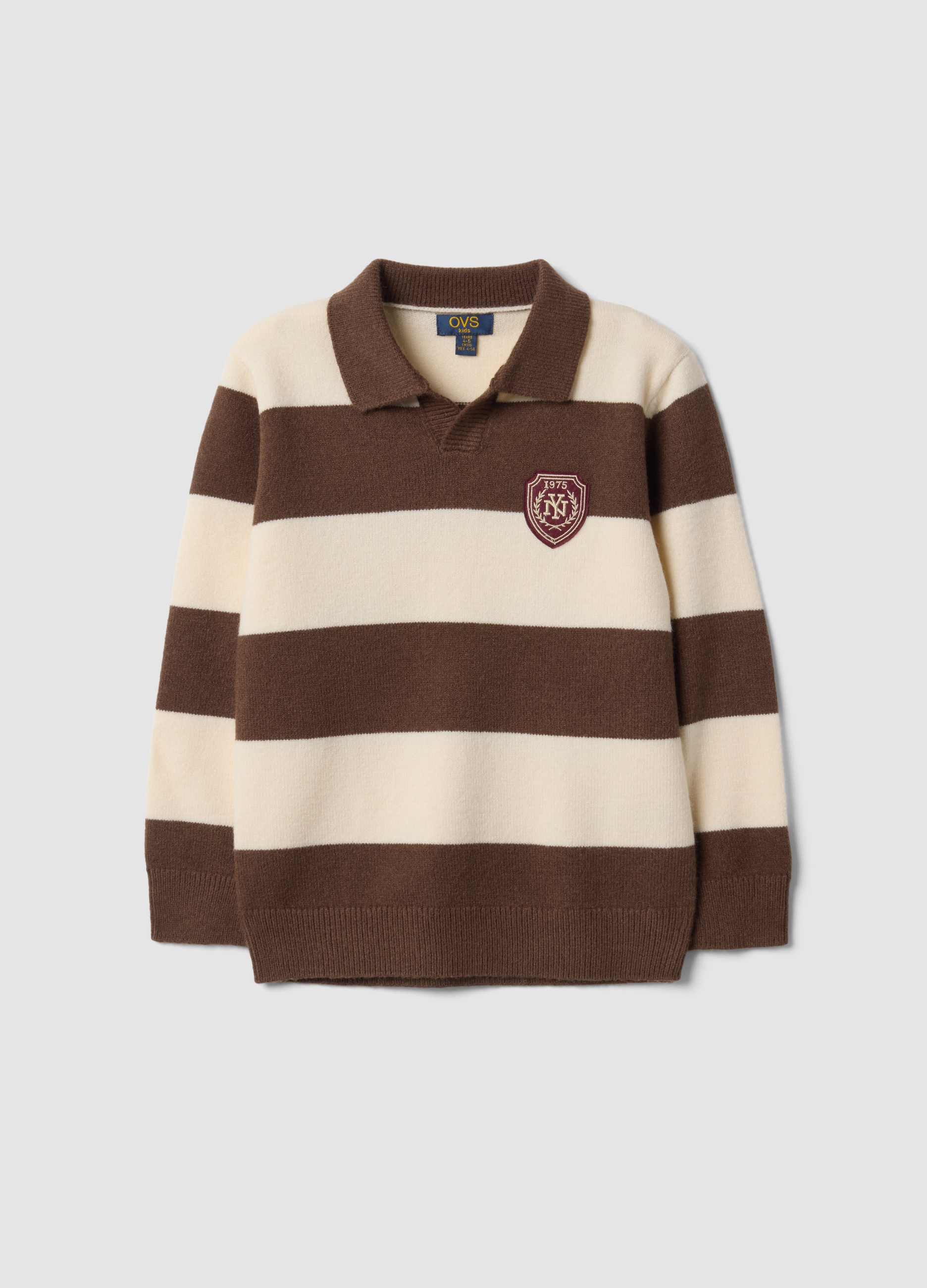 OVS KIDS, Maglia Marrone A Righe Con Colletto Polo, Bambino, Marrone, Taglia: 4-5