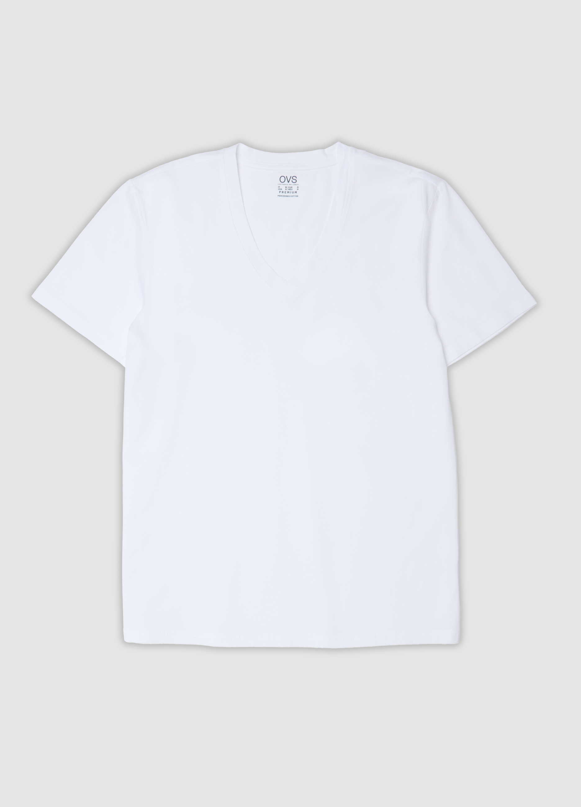OVS, T-shirt Bianca In Puro Cotone Mercerizzato Con Scollo Profondo A V, Uomo, Bianco, Taglia: XL