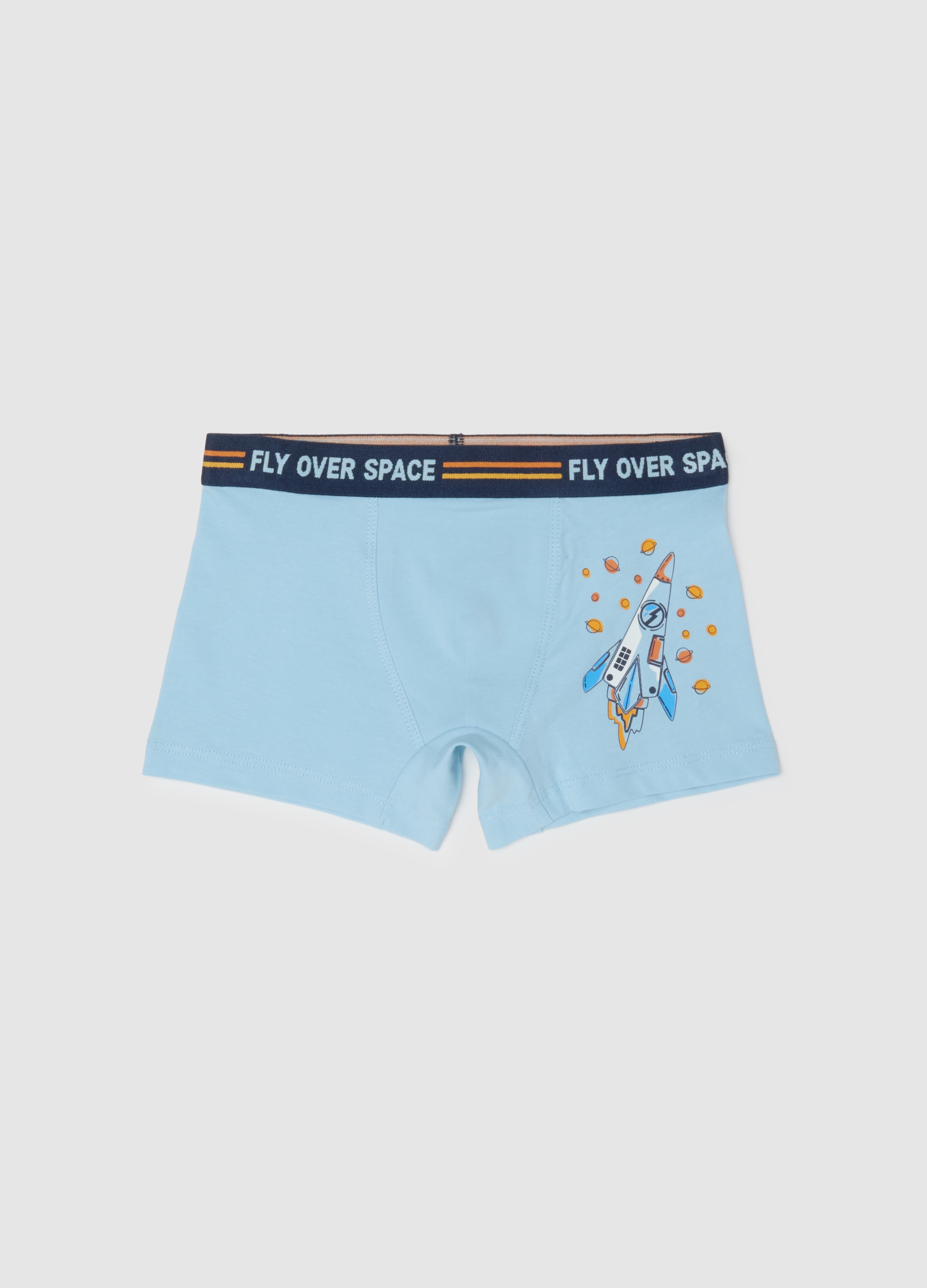 OVS KIDS, Boxer In Cotone Azzurro Regular Fit Con Stampa Per Bambini, Bambino, Azzurro, Taglia: 5-6