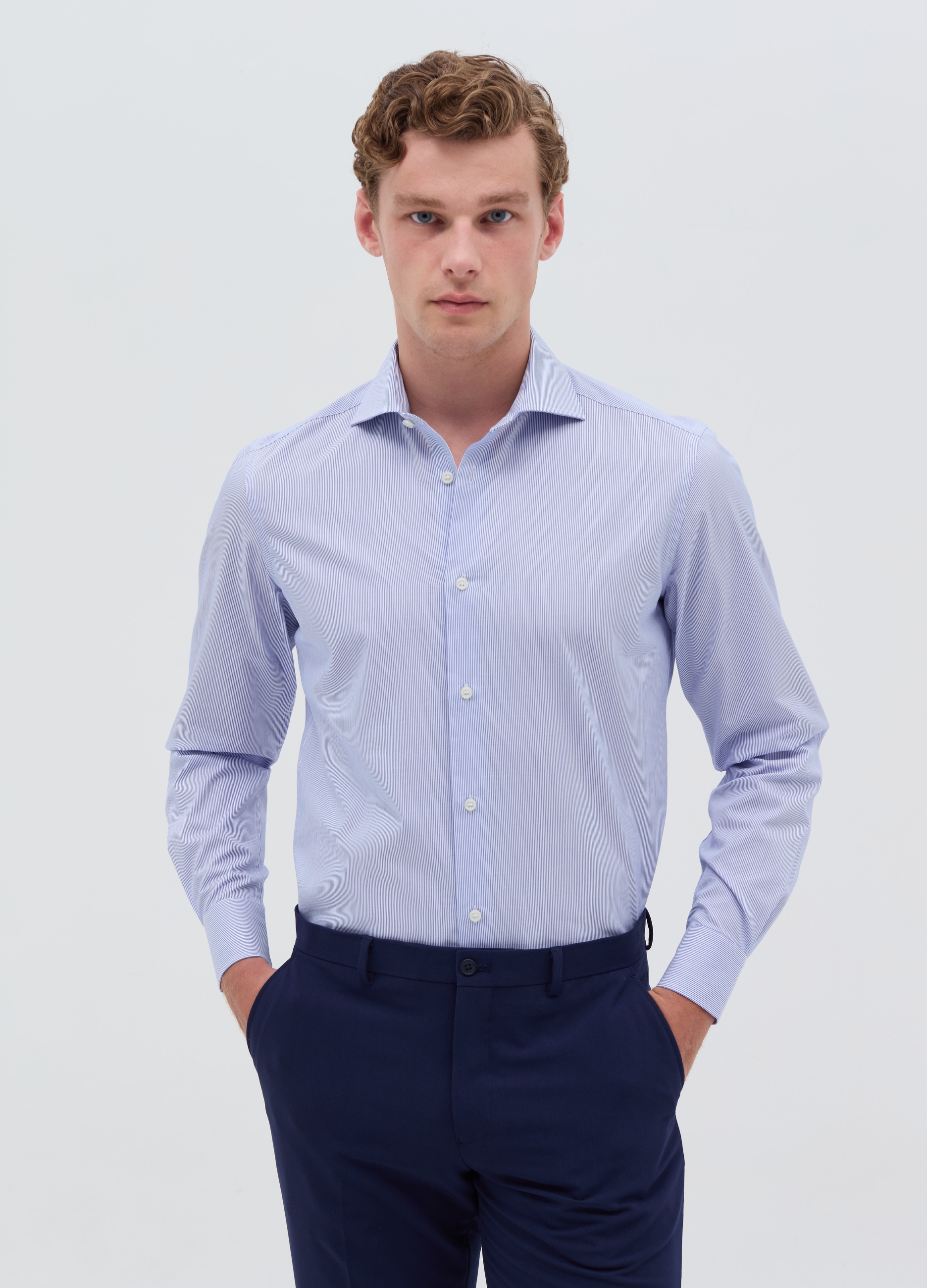 OVS, Camisa Slim Fit Planchado Fácil De Rayas Finas, Hombre, Blanco/azul, Talla: 38