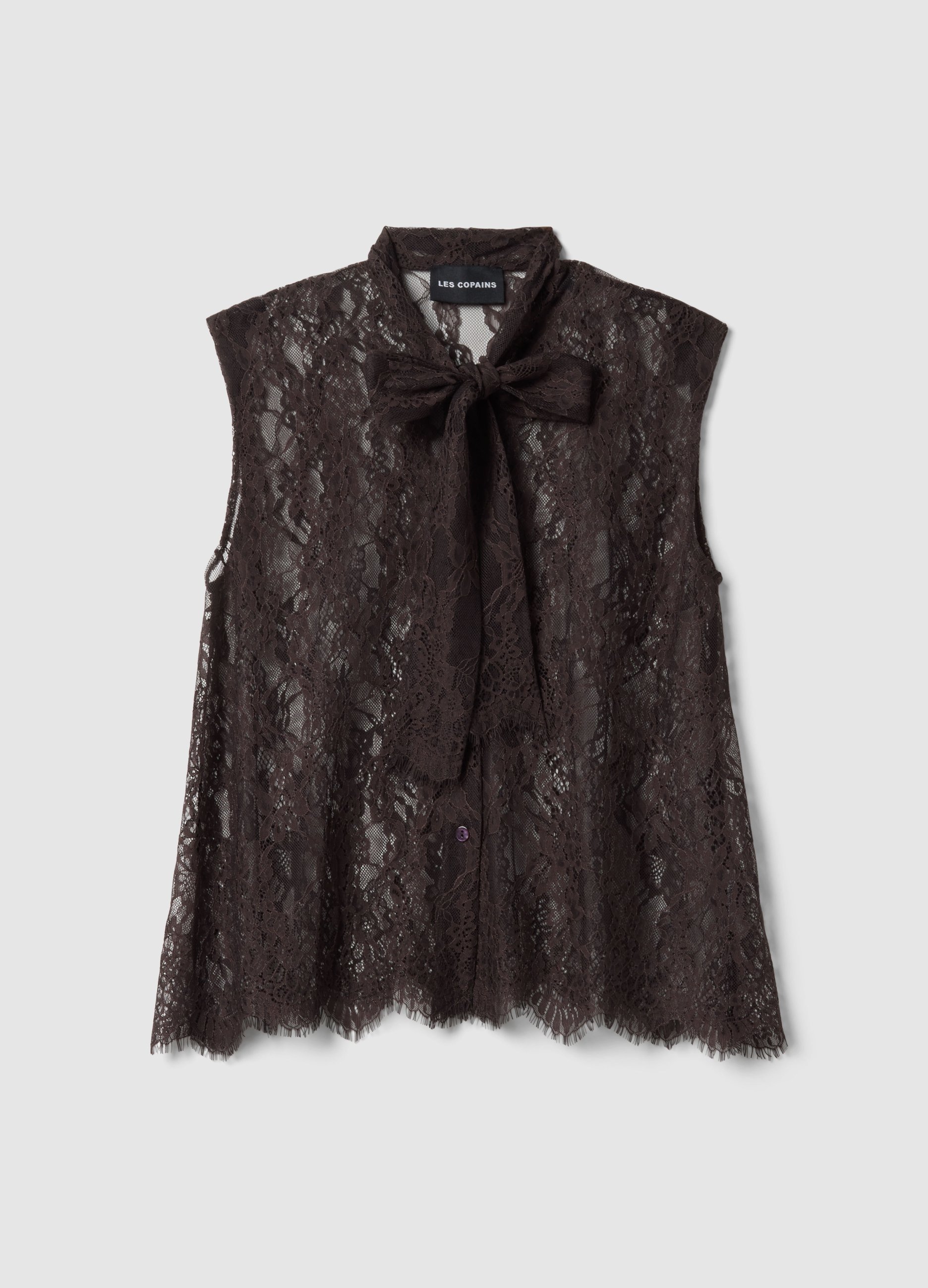 LES COPAINS, Camiseta De Tirantes De Encaje Marrón Regular Fit Con Lazo, Mujer, Marrón oscuro, Talla: 42