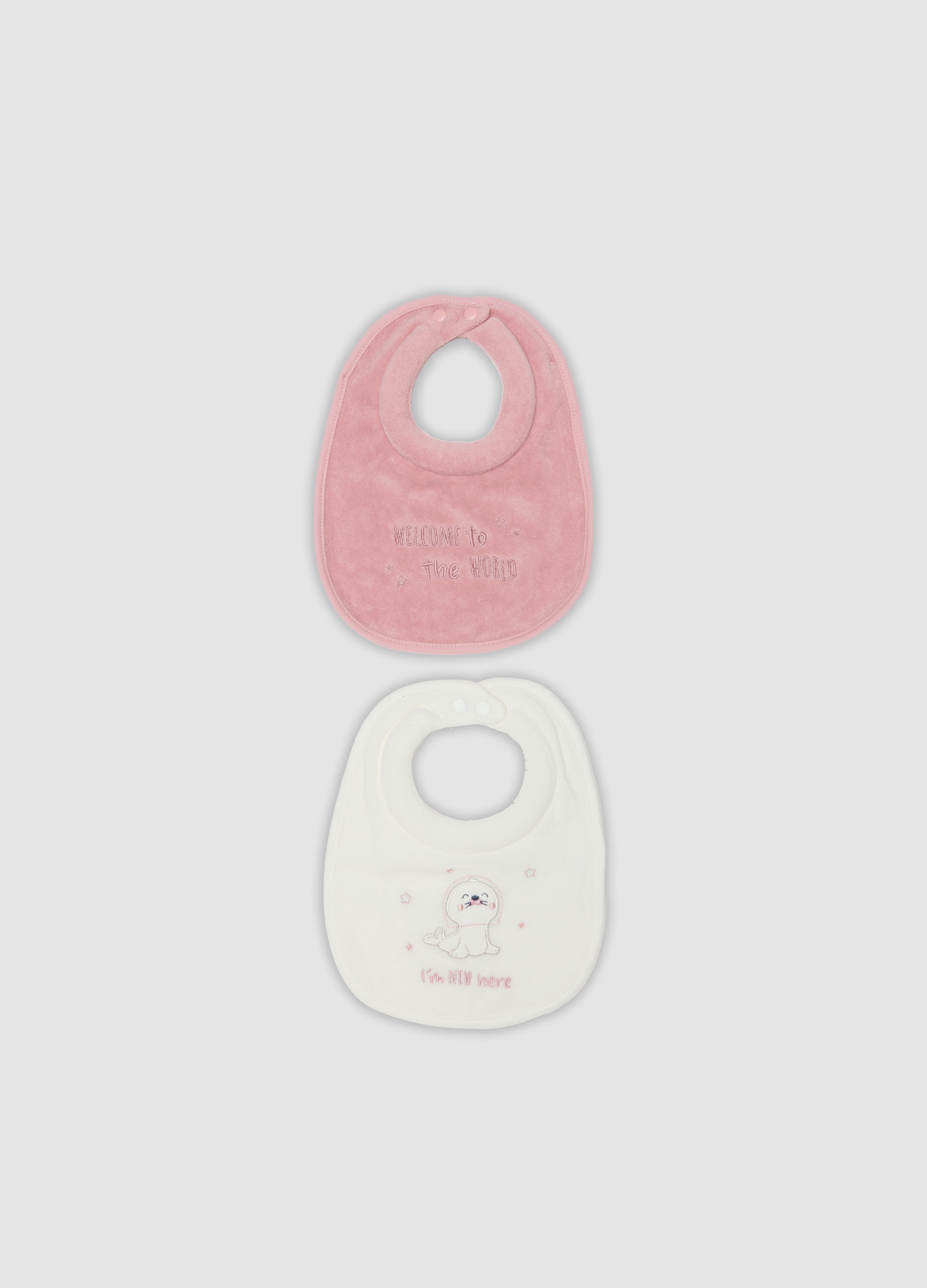 FAGOTTINO, Bipack Di Bavaglini Rosa E Bianco In Misto Cotone Organico Con Ricami, Neonata, Multicolor, Taglia: T.U.