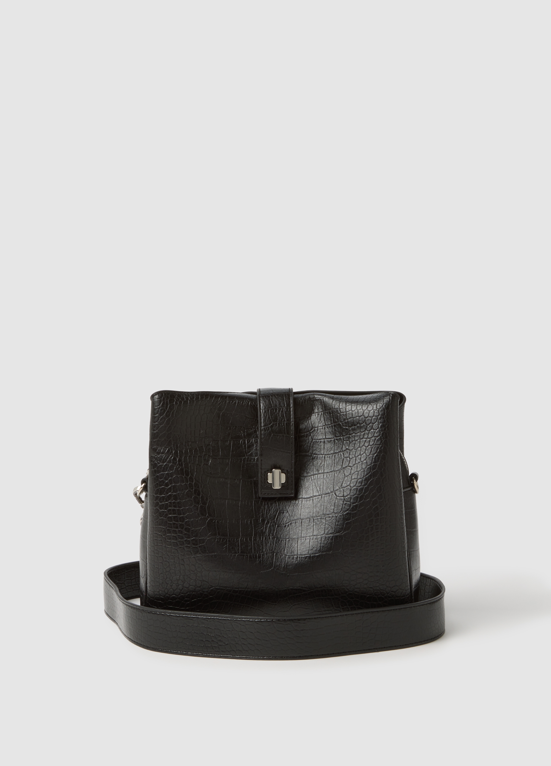 OVS, Borsa A Spalla Nera Con Stampa Coccodrillo, Donna, Nero, Taglia: ONE SIZE