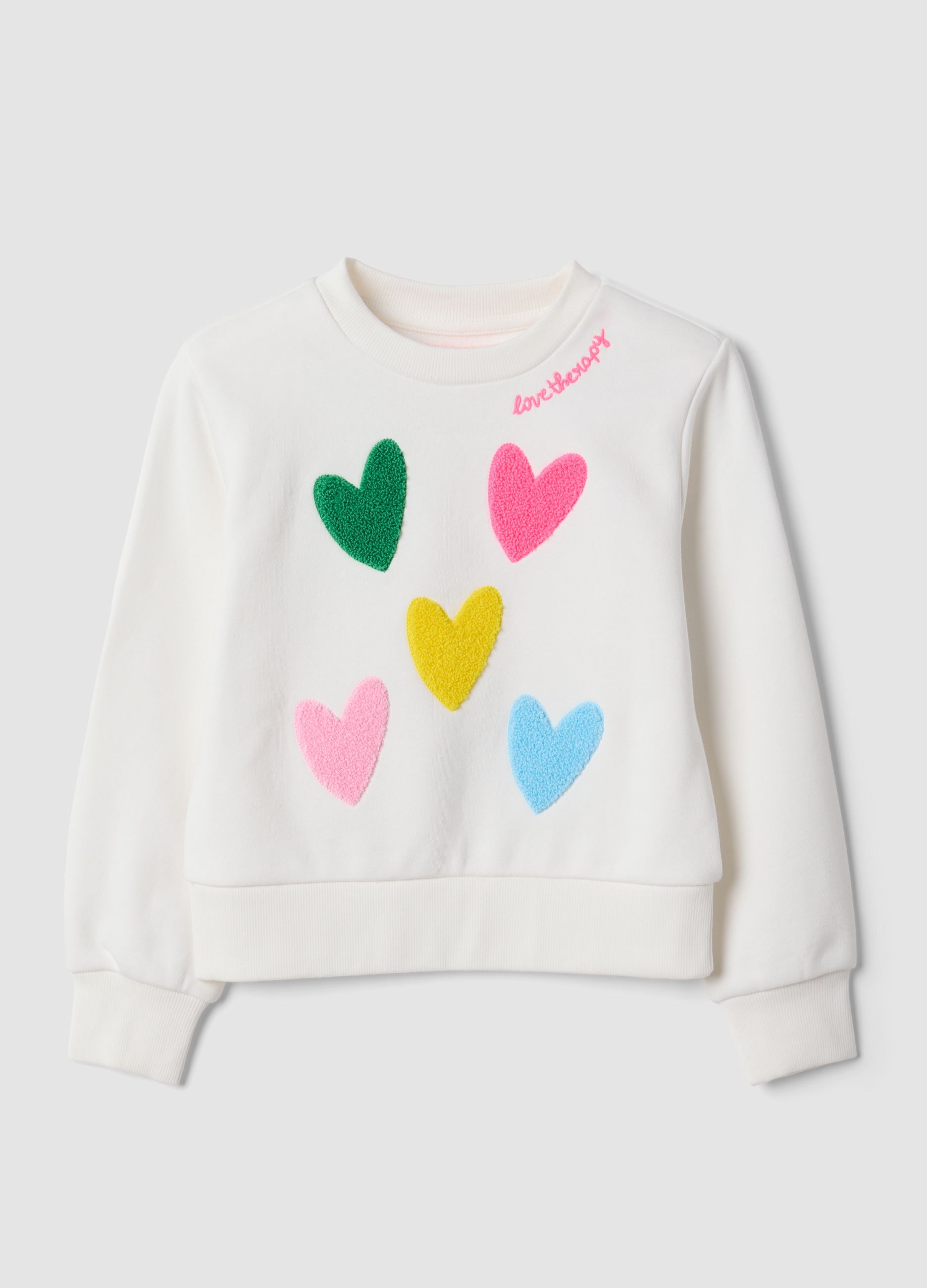 LOVE THERAPY, Felpa Bianca In Misto Cotone Con Girocollo E Cuori, Bambina, Bianco, Taglia: 9-10