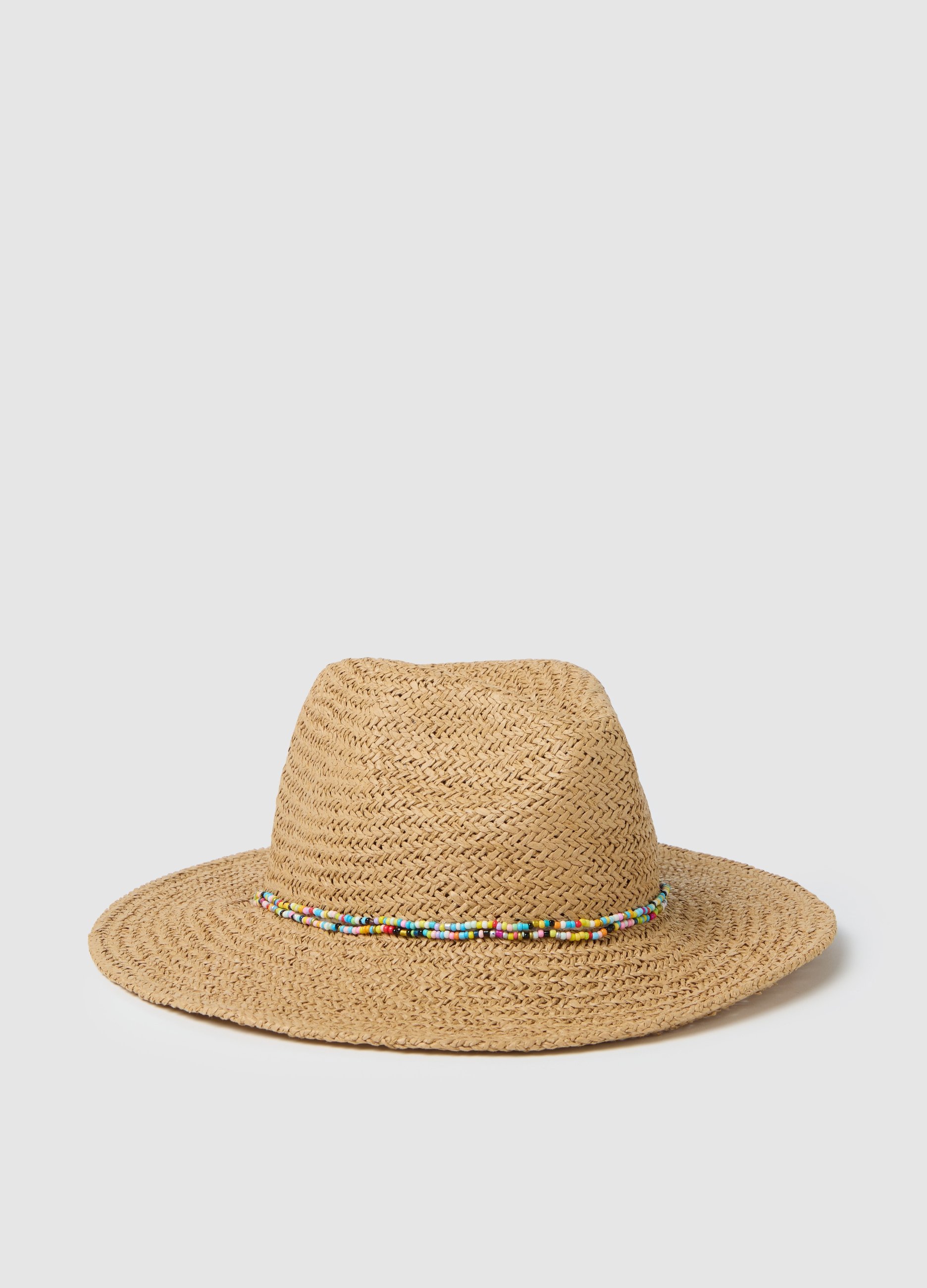 OVS , Cappello Fedora Da Donna In Carta Tessile Beige Con Perline, Beige, Taglia: ONE SIZE