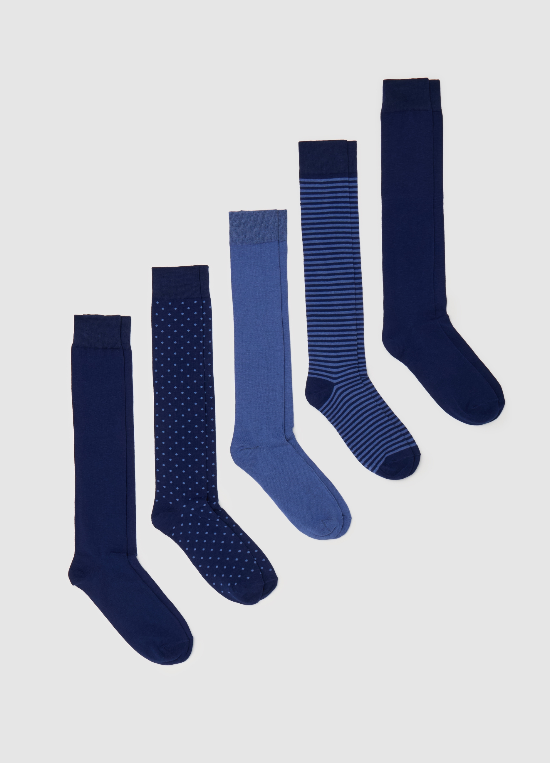 OVS , Set Cinque Calze Lunghe Fantasia Righe E Pois, Uomo, Blu, Taglia: 38-42