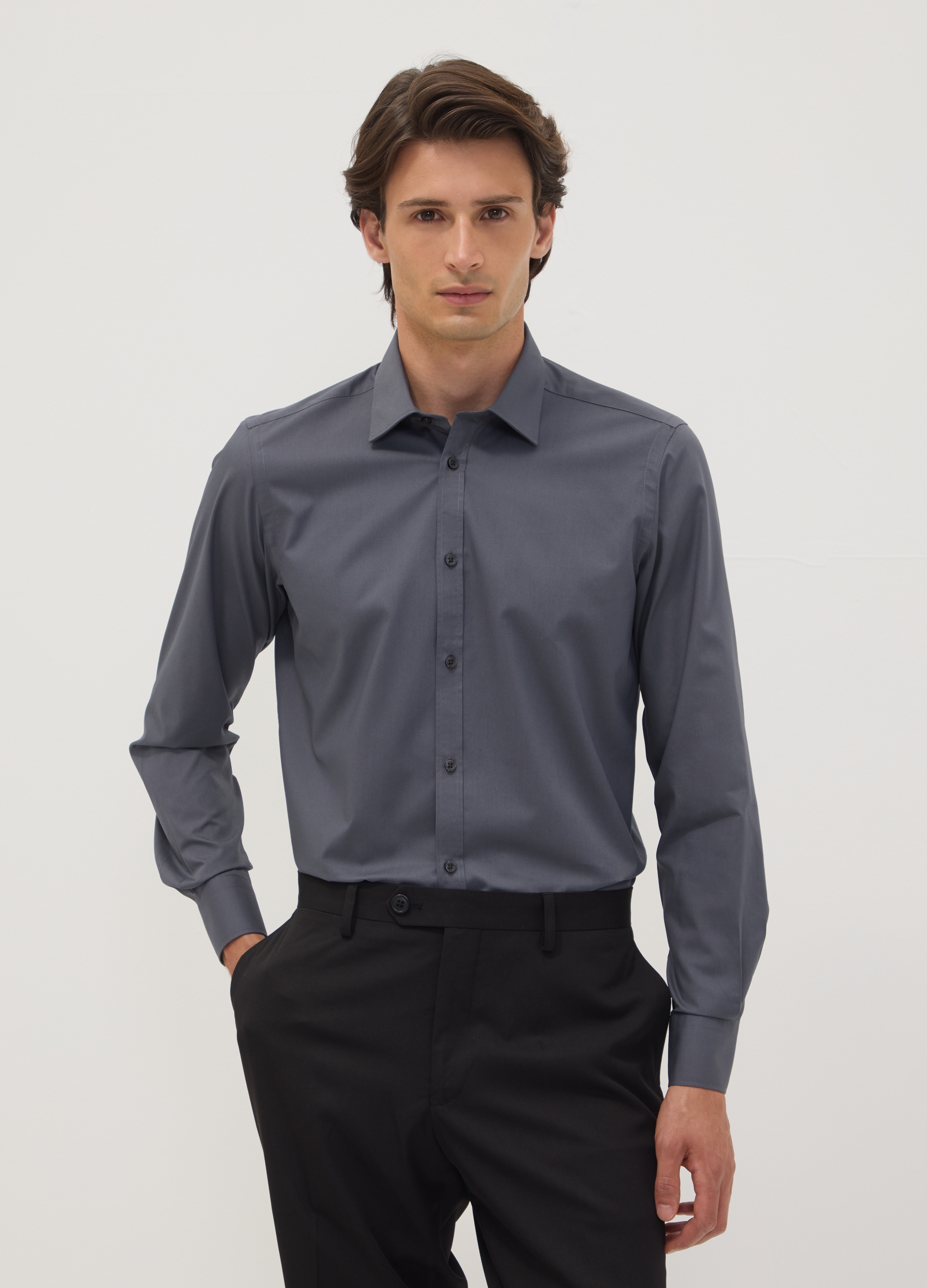OVS, Camicia Grigia Slim Fit Con Colletto Classico Easy Iron, Uomo, Grigio, Taglia: 38