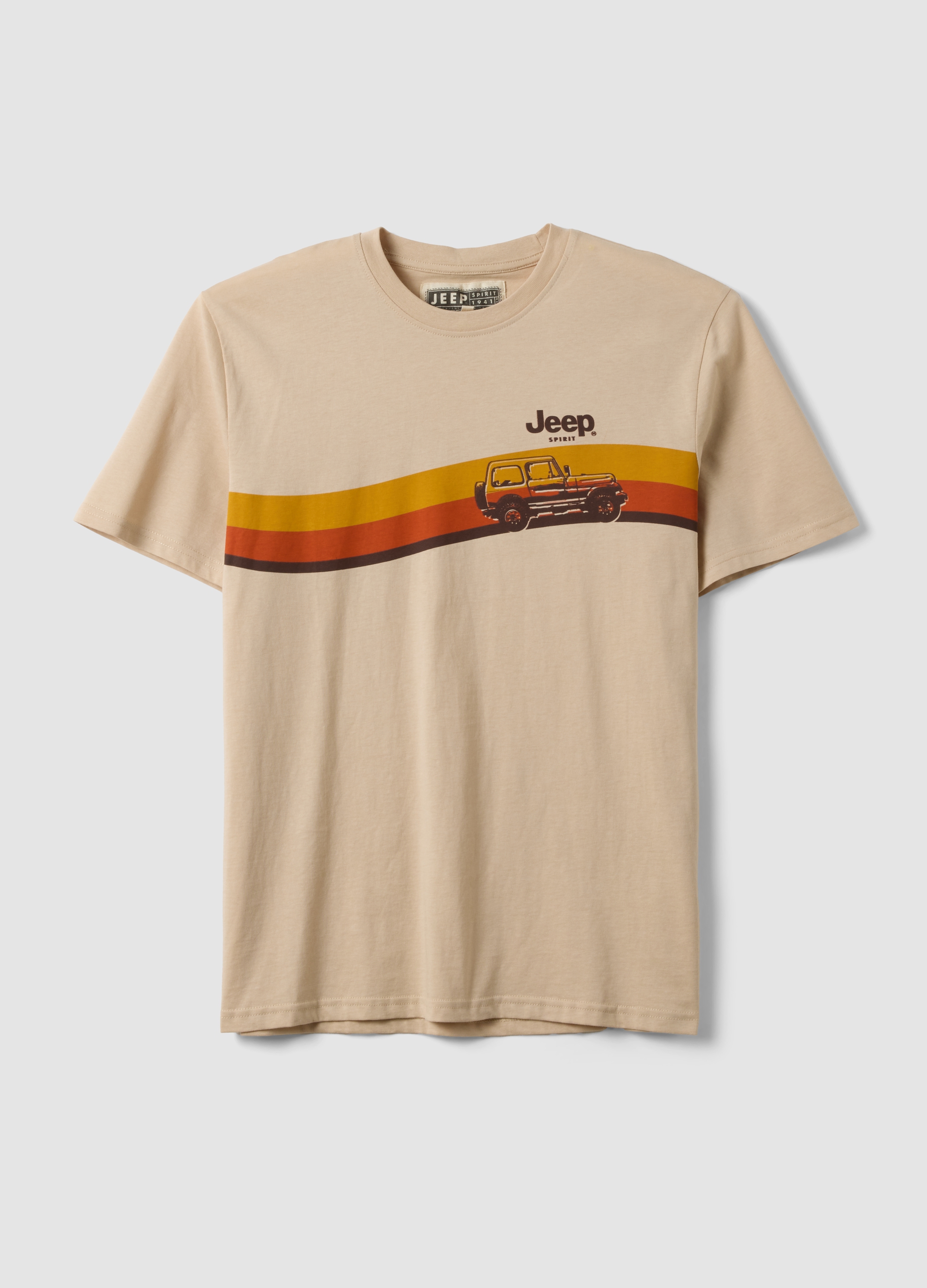 JEEP, T-shirt In Puro Cotone Beige Regular Fit Con Stampa, Uomo, Beige, Taglia: L