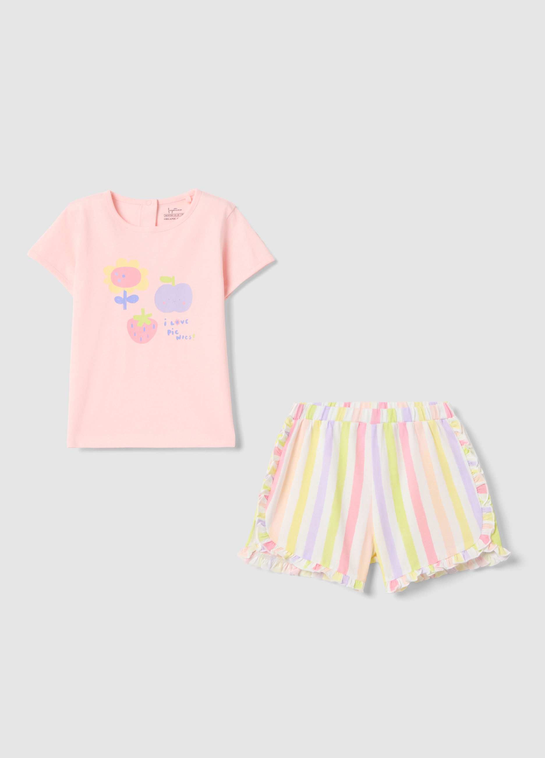 FAGOTTINO, Pijama Multicolor Para Bebé Niña En Algodón Orgánico, Corte Regular, Niña, Pink/White, Talla: 18-24