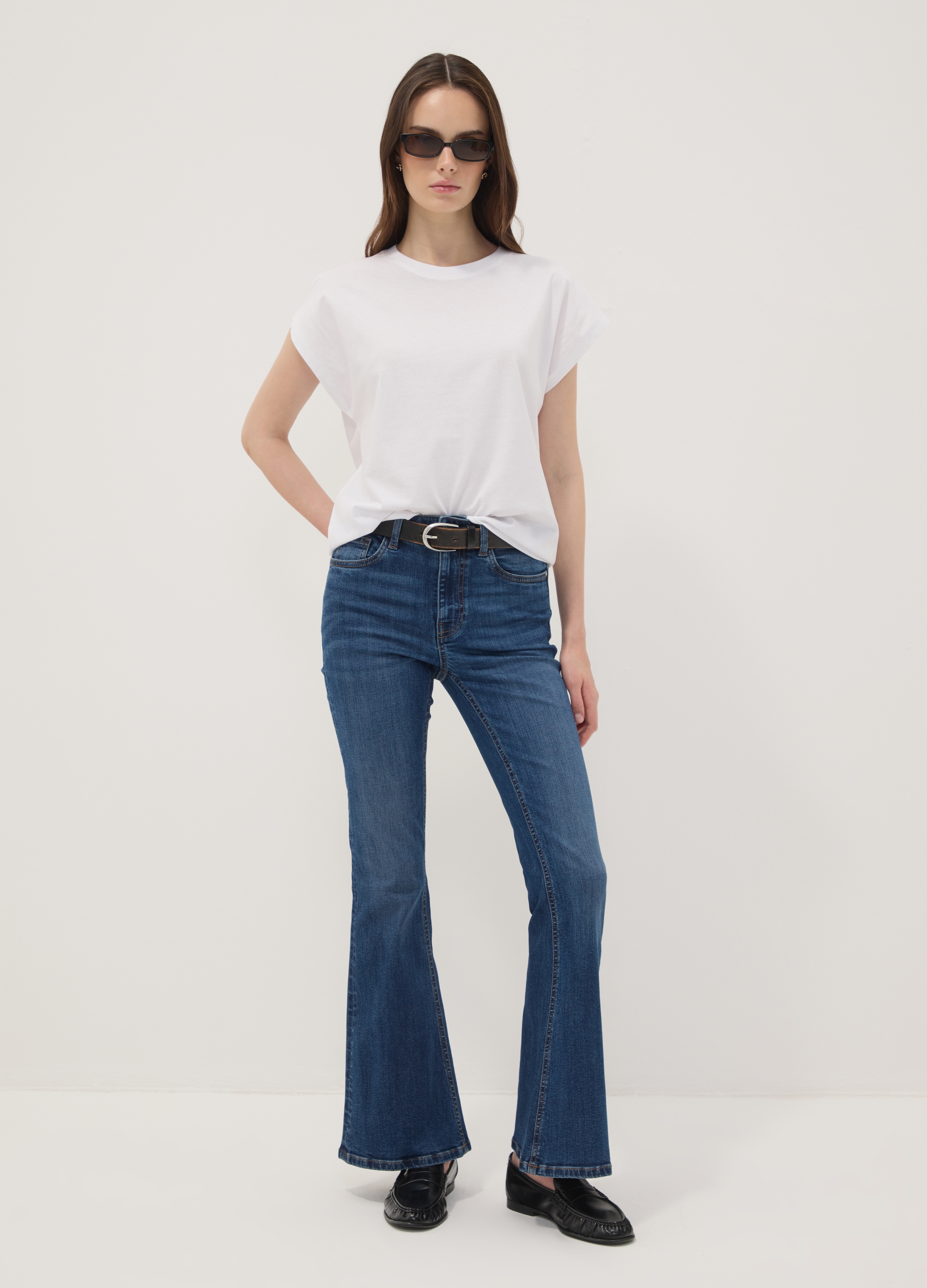 REPUBLIC OF DENIM, Jeans Flare Blu In Cotone Elasticizzato, Donna, Blu, Taglia: 40