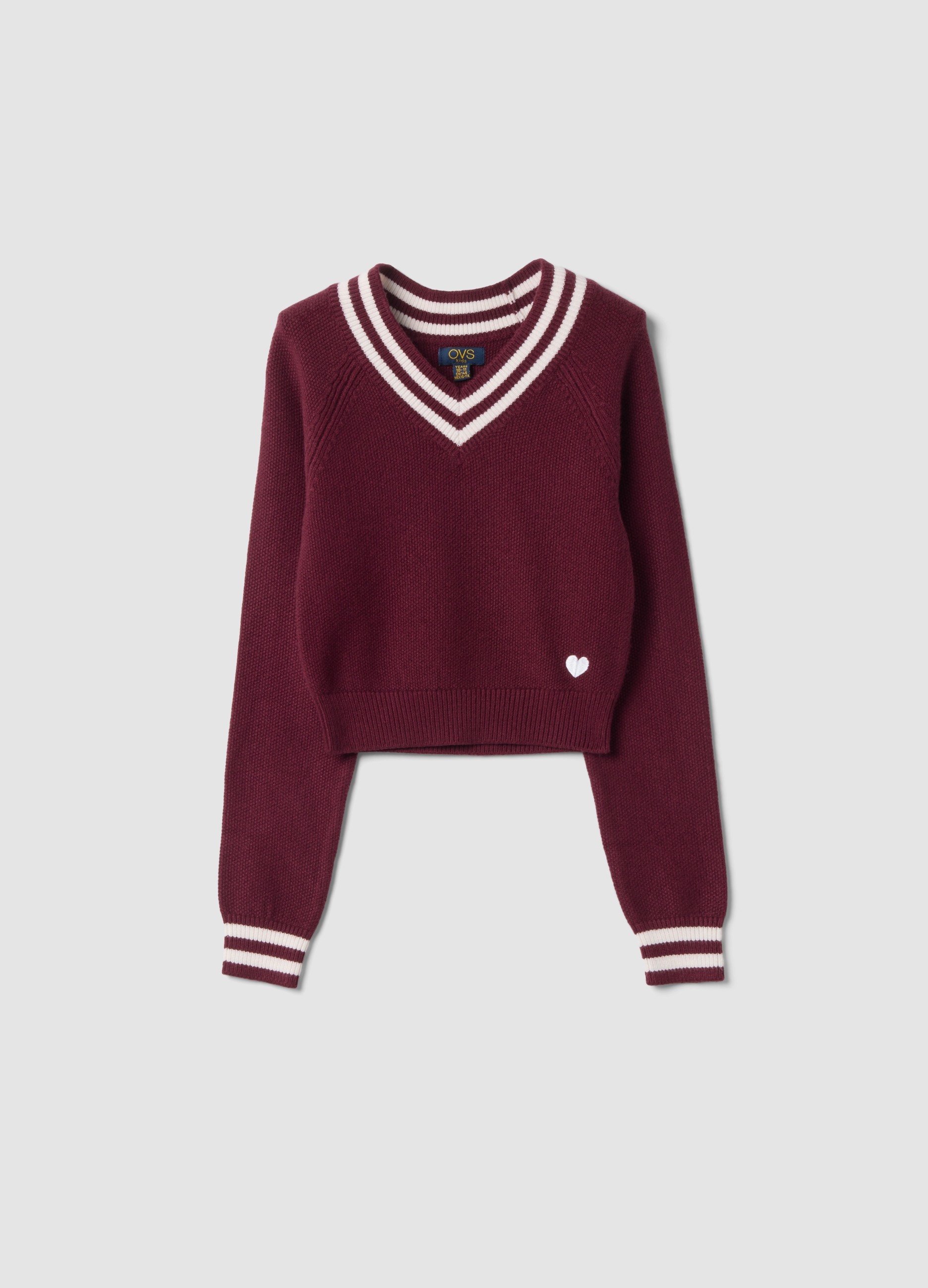 OVS KIDS, Maglione Rosso In Misto Viscosa Con Scollo A V Regular Fit, Bambina, Rosso, Taglia: 13-14