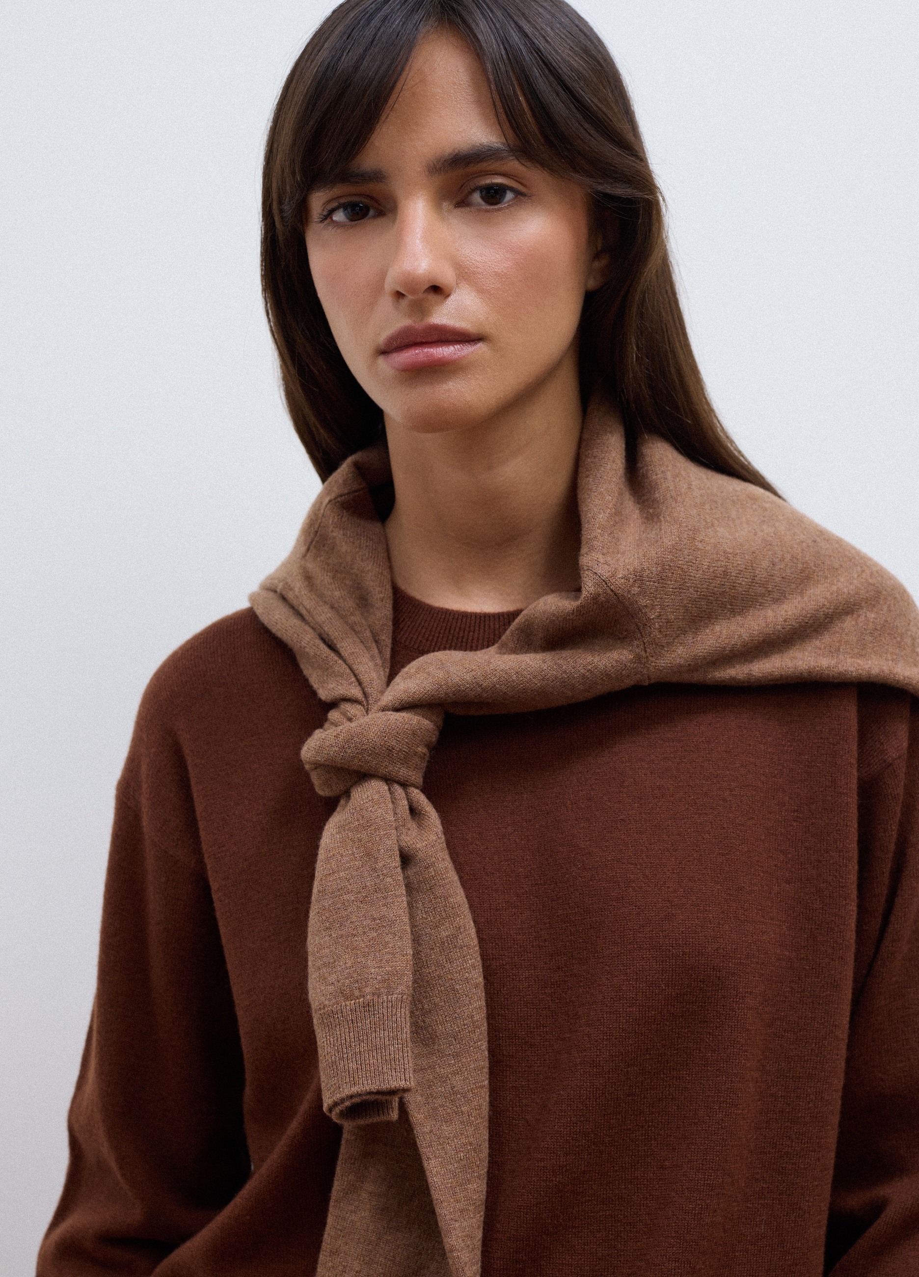 LES COPAINS, Maglia Marrone In Pura Lana A Girocollo Over Fit, Donna, Marrone, Taglia: L