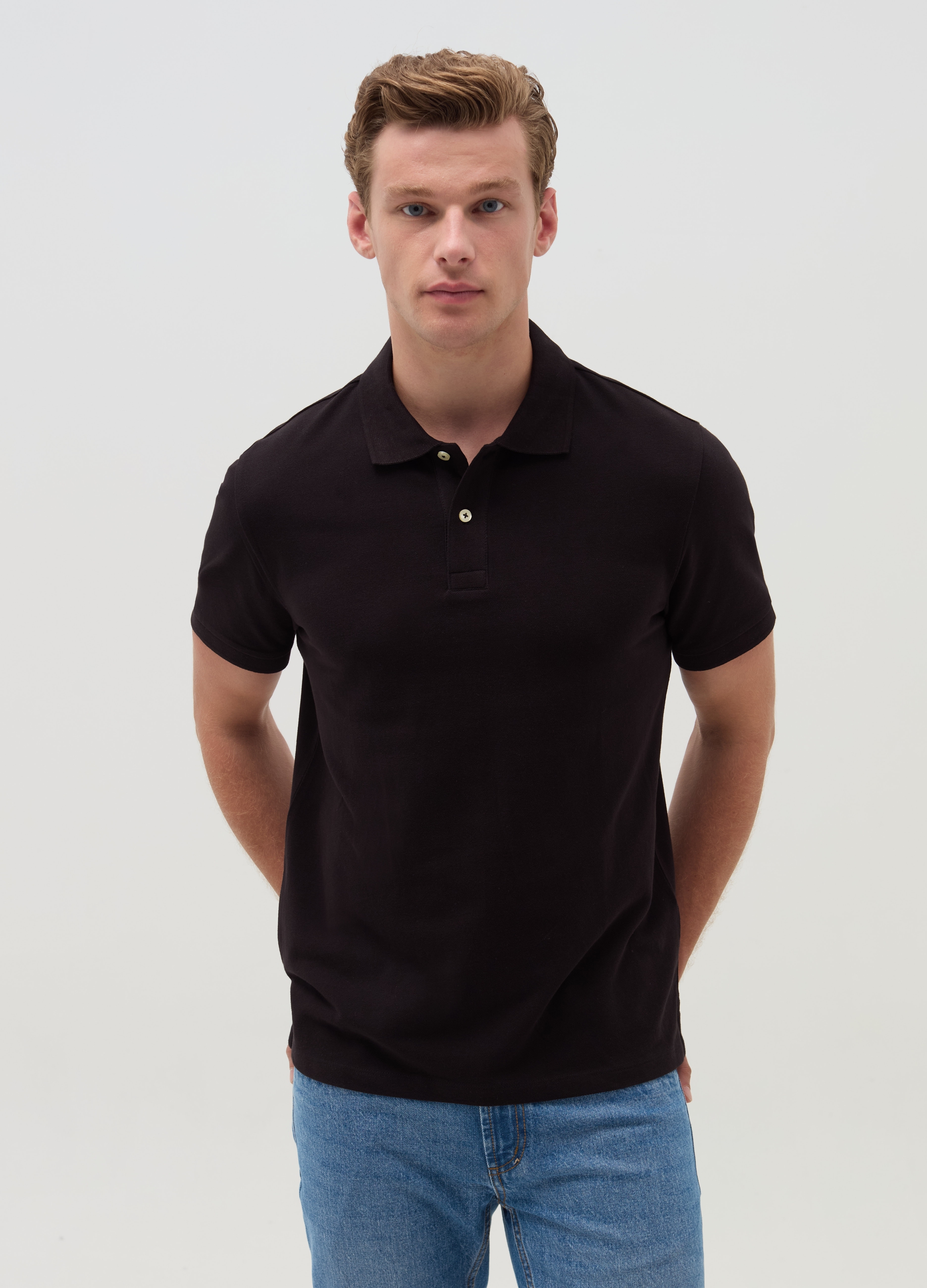 Polo De Piqué De Algodón, Hombre, Negro, Talla: XL