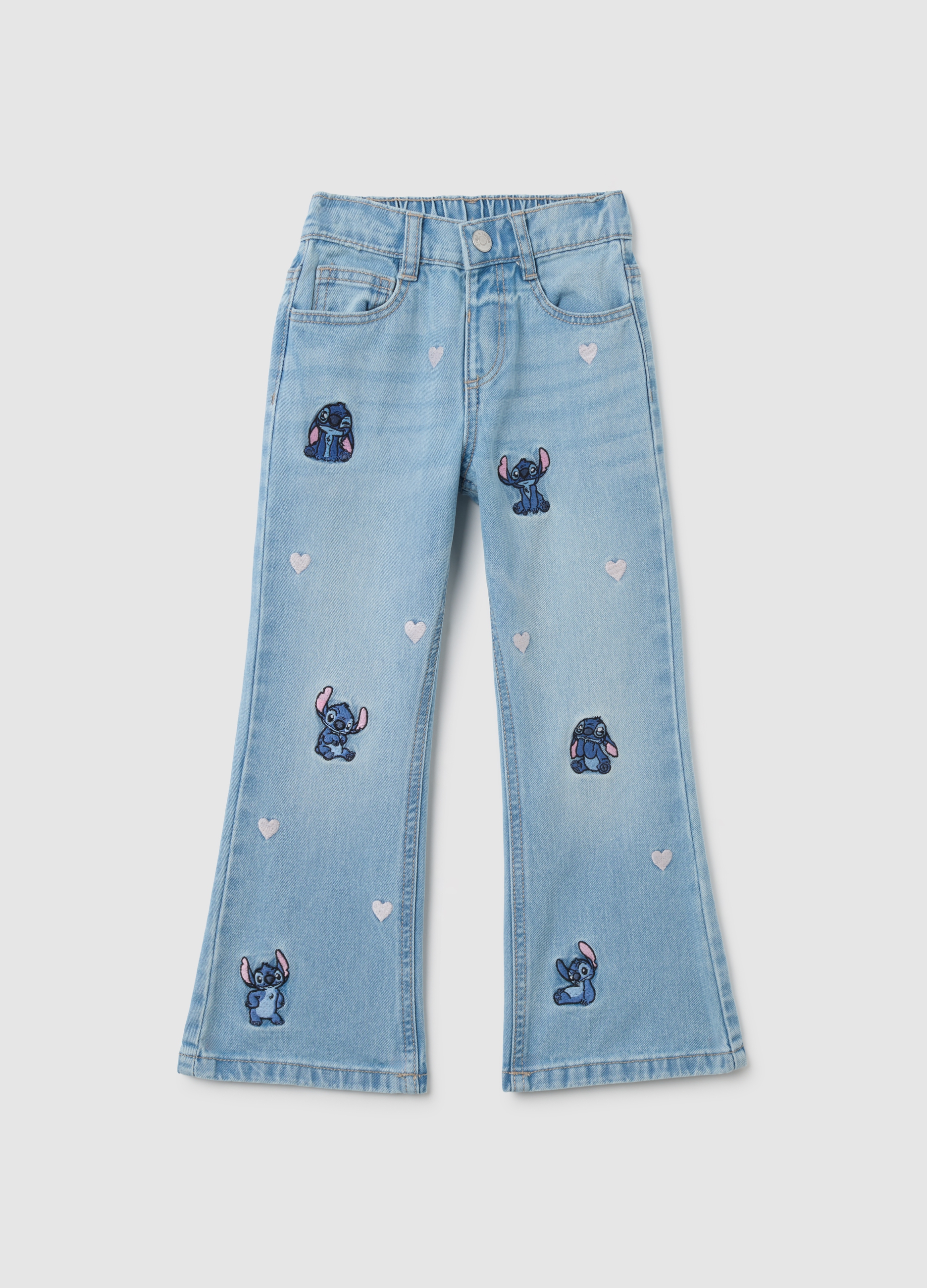 OVS, Jeans Da Bambina In Puro Cotone Azzurri Flare Con Ricami Disney, Azzurro, Taglia: 3-4