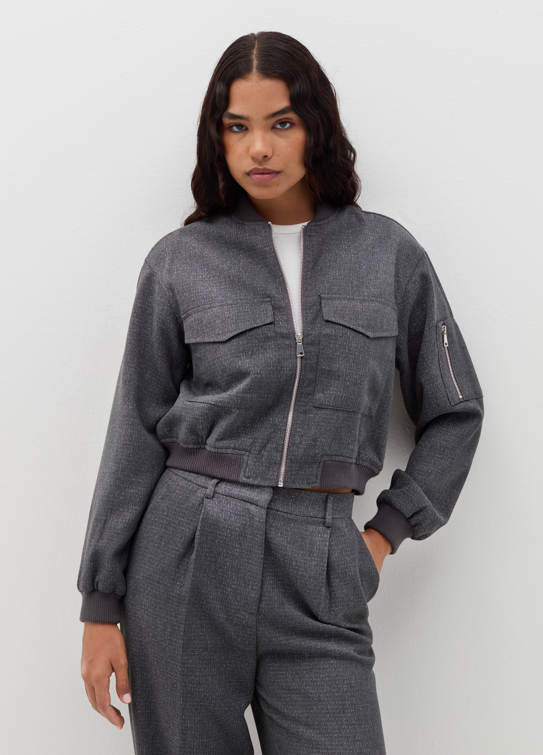 B.ANGEL, Bomber Con Lurex Full-zip, Donna, Grigio, Taglia: M