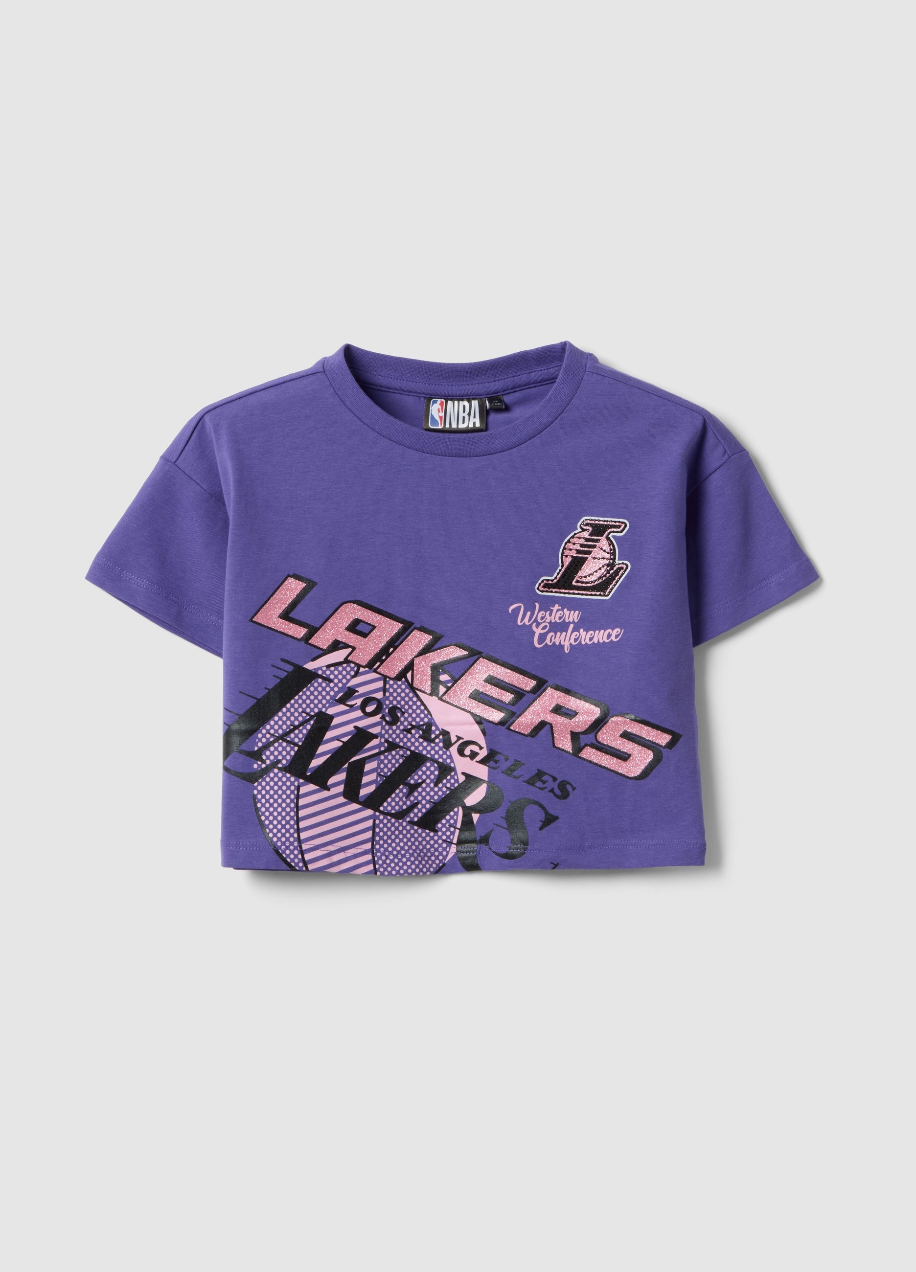NBA, T-shirt In Cotone Elasticizzato Viola Da Bambina Boxy Fit Lakers, Niña, Berenjena, Talla: 9-10