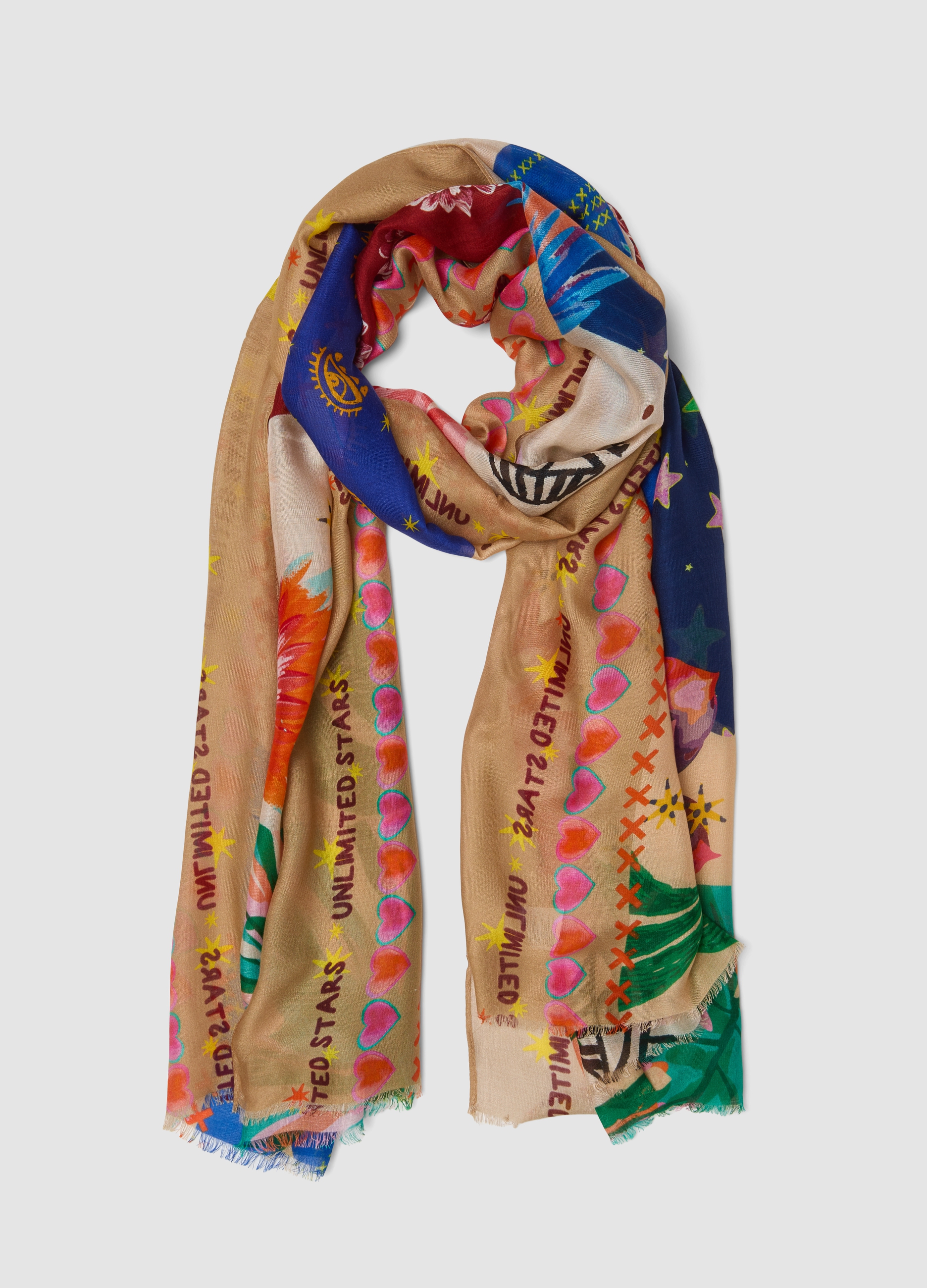 OVS, Sciarpa Multicolor In Pura Viscosa Con Fantasia, Donna, Multicolor, Taglia: ONE SIZE
