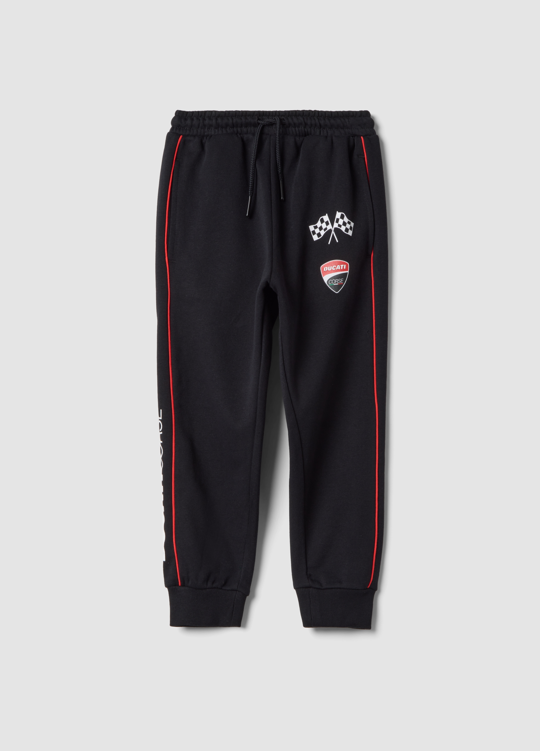 OVS KIDS, Pantaloni Jogger Neri In Misto Cotone Con Coulisse E Logo Ducati, Bambino, Nero, Taglia: 3-4