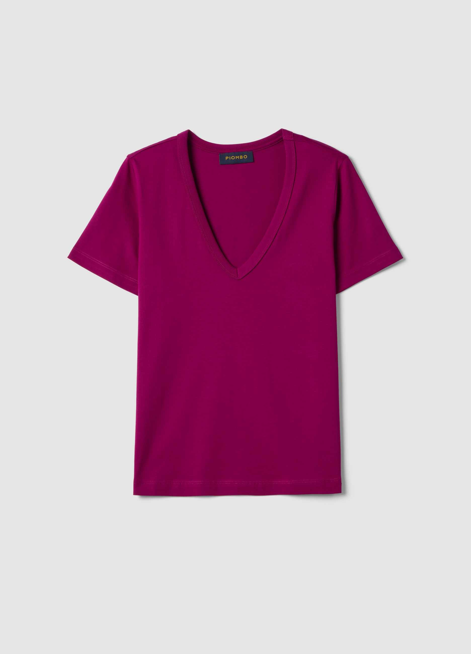 PIOMBO, Camiseta Morada De Algodón Puro Con Cuello En V Y Ajuste Regular, Mujer, Morado oscuro, Talla: 38