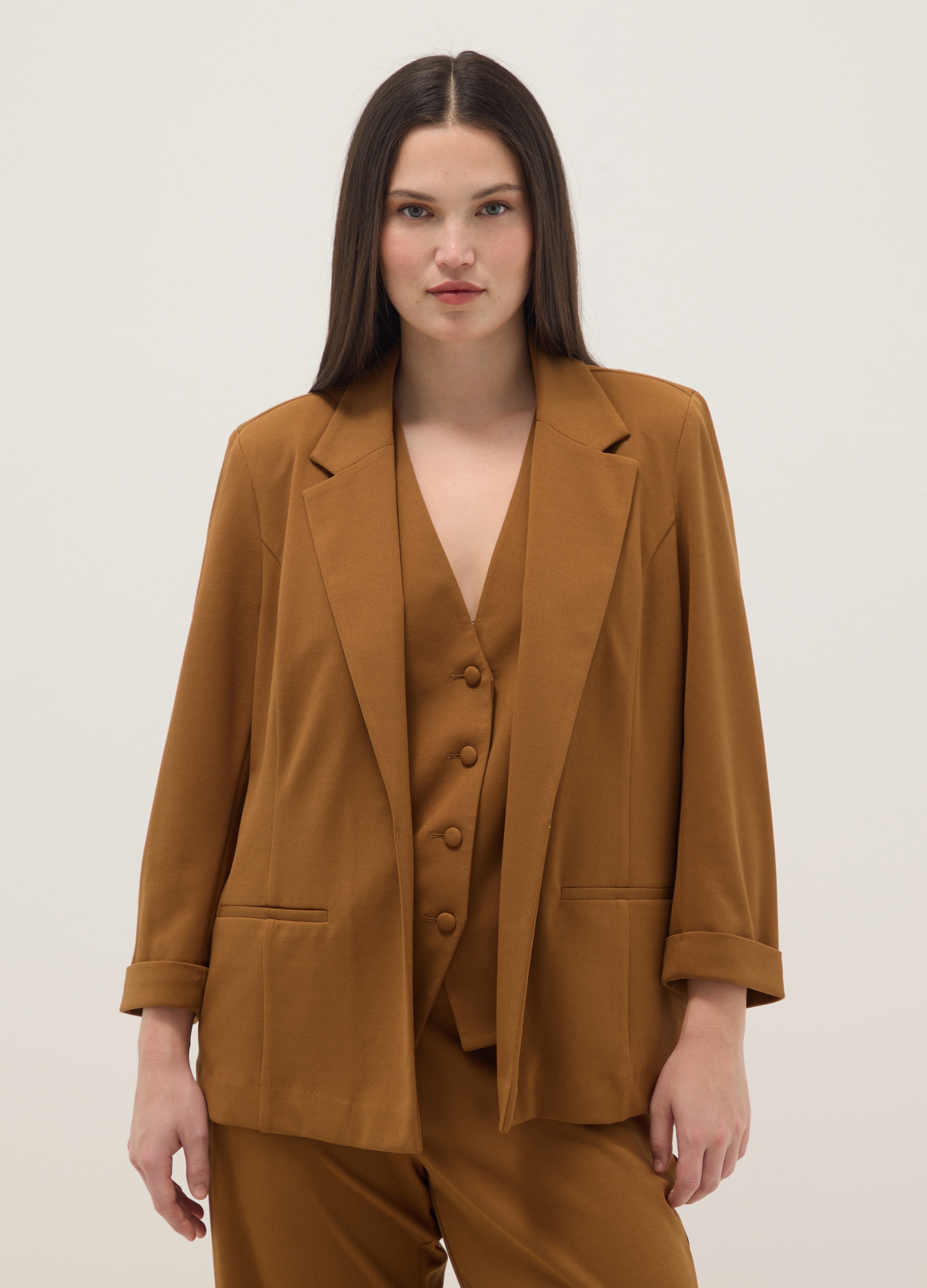 Blazer Marrón De Ajuste Regular, Mujer, Marrón claro, Talla: M