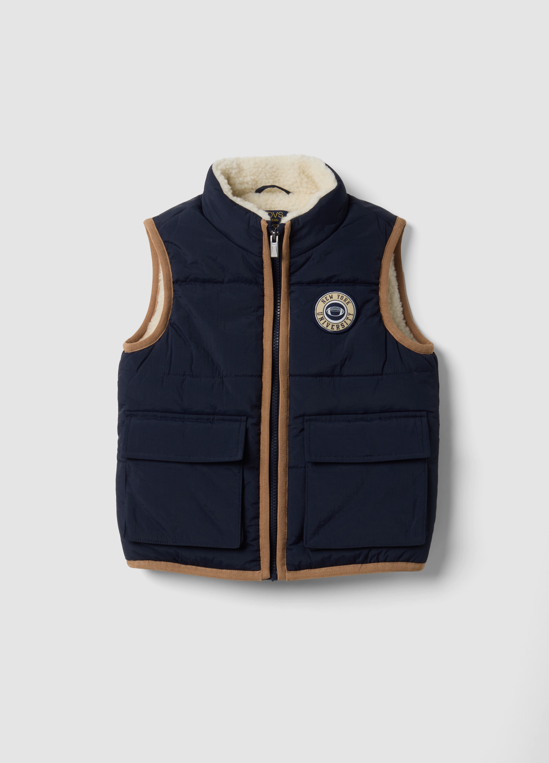 OVS KIDS, Gilet Blu Imbottito Con Zip E Bordi A Contrasto, Bambino, Blu, Taglia: 3-4