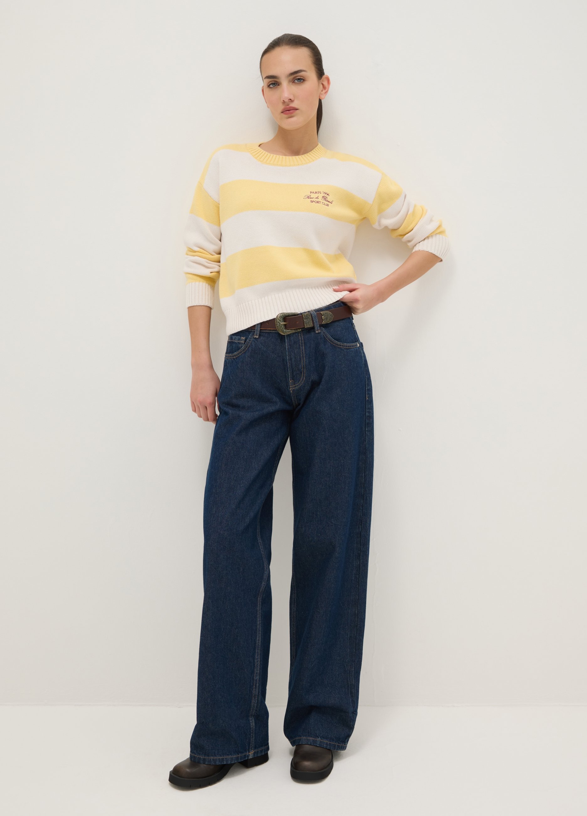 B.ANGEL, Maglia In Misto Cotone A Righe Multicolor Regular Fit, Donna, Multicolor, Taglia: XS