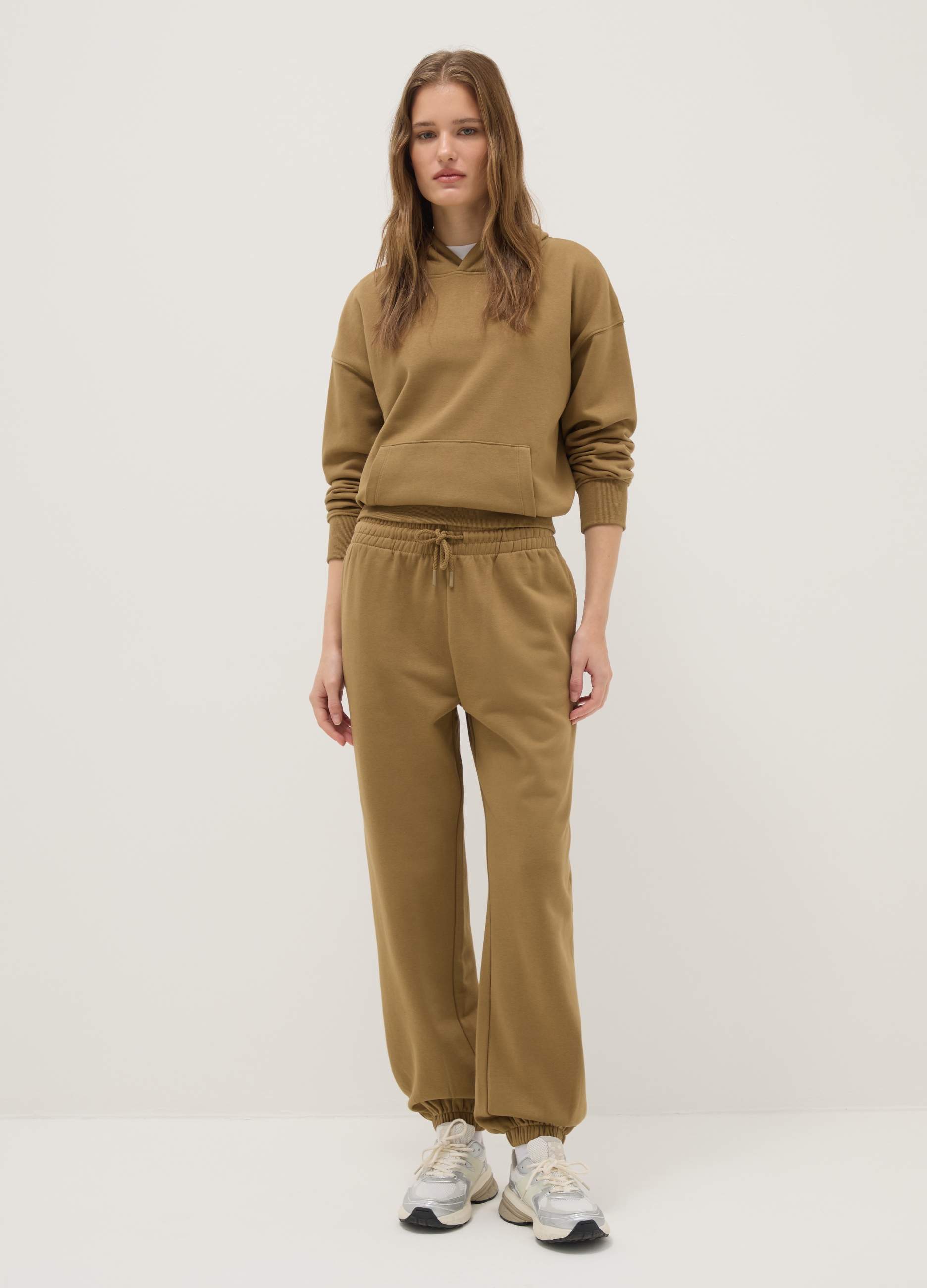 Pantalón Jogger Marrón Mezcla De Algodón Ajuste Regular, Mujer, Marrón claro, Talla: 42