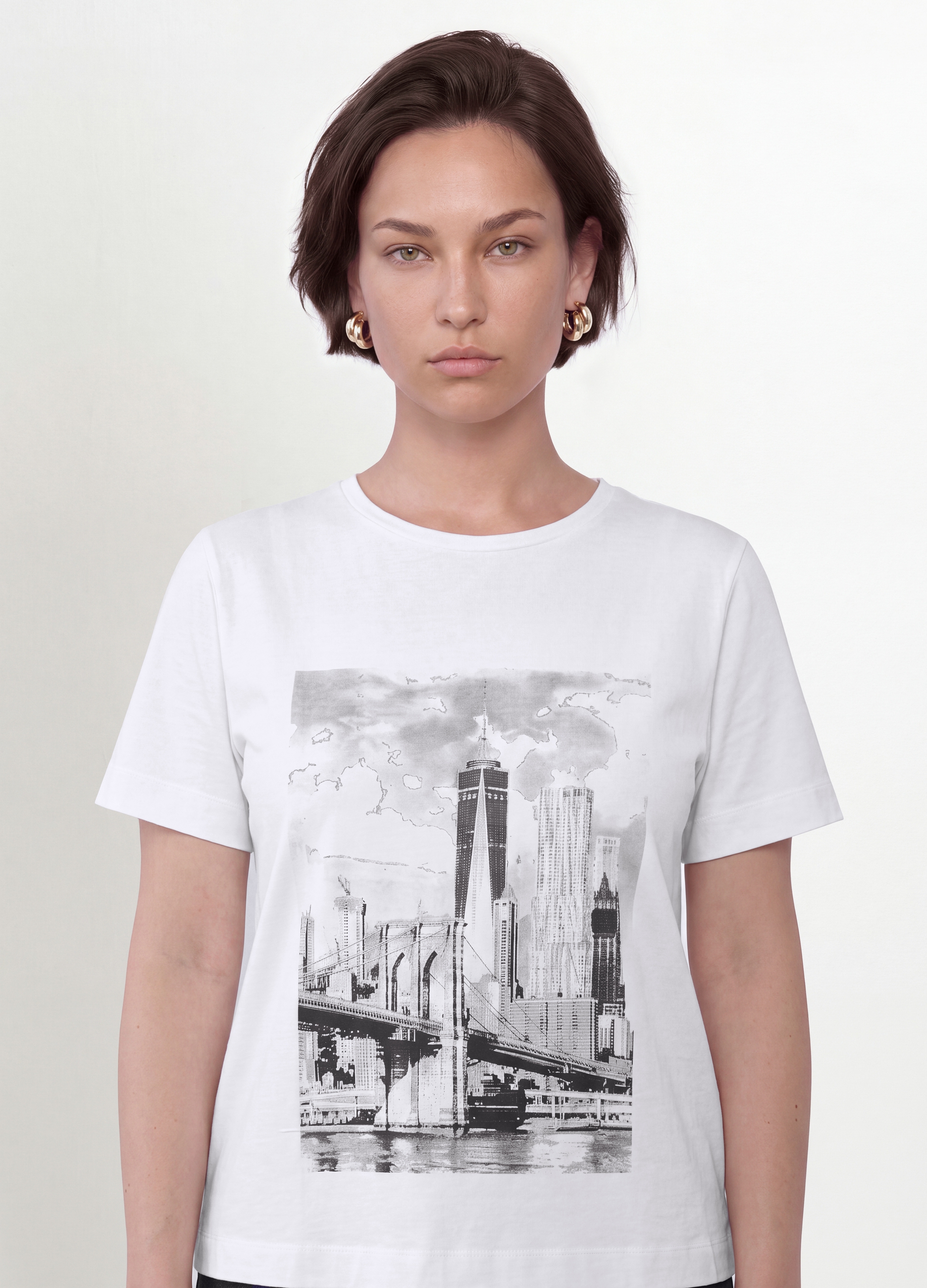 MYA, T-shirt Bianca In Puro Cotone Con Stampa Grafica Regular Fit, Donna, Bianco, Taglia: XXL
