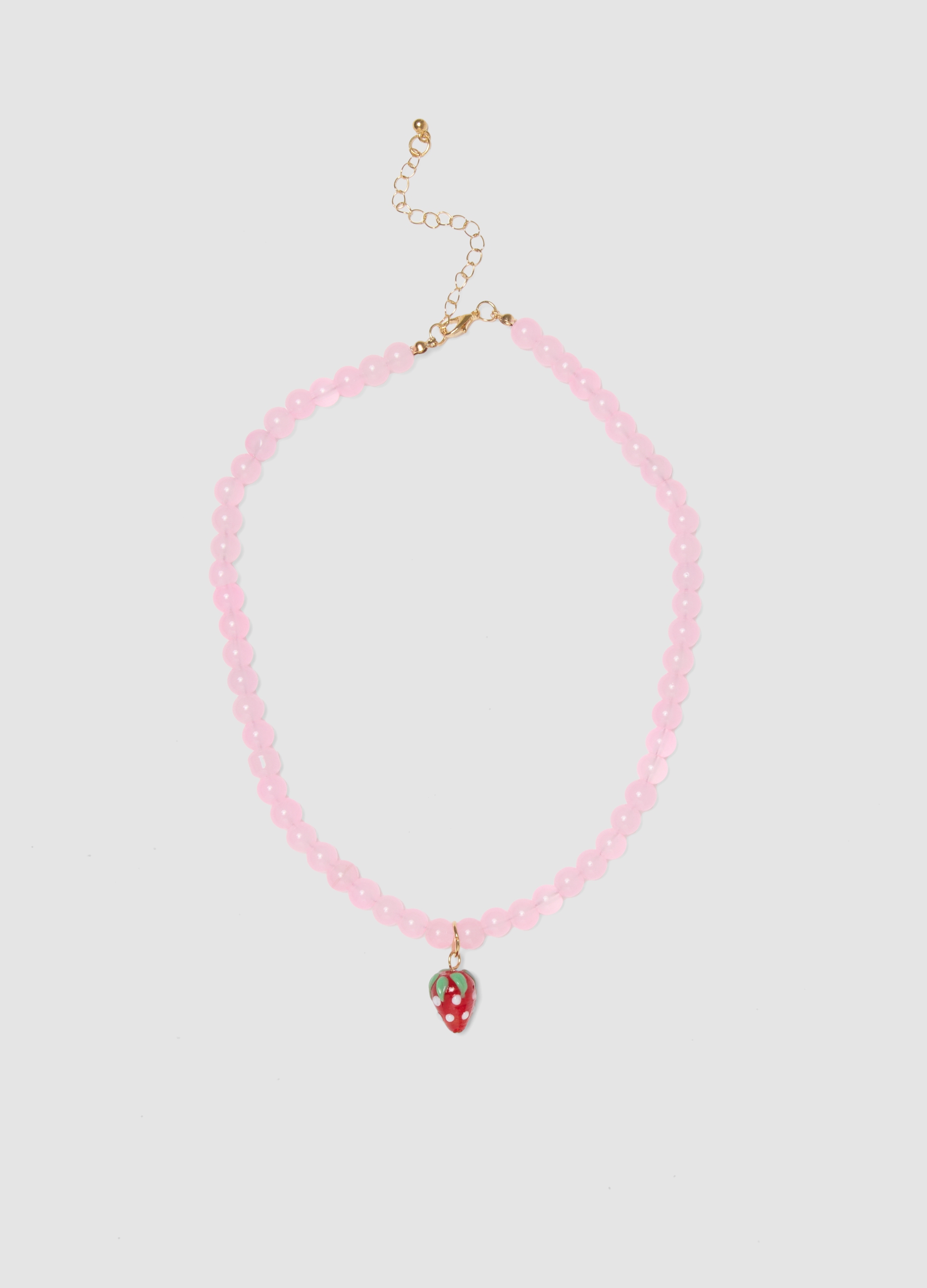 OVS, Collana Con Perline Rosa Con Ciondolo Fragola, Donna, Rosa, Taglia: ONE SIZE