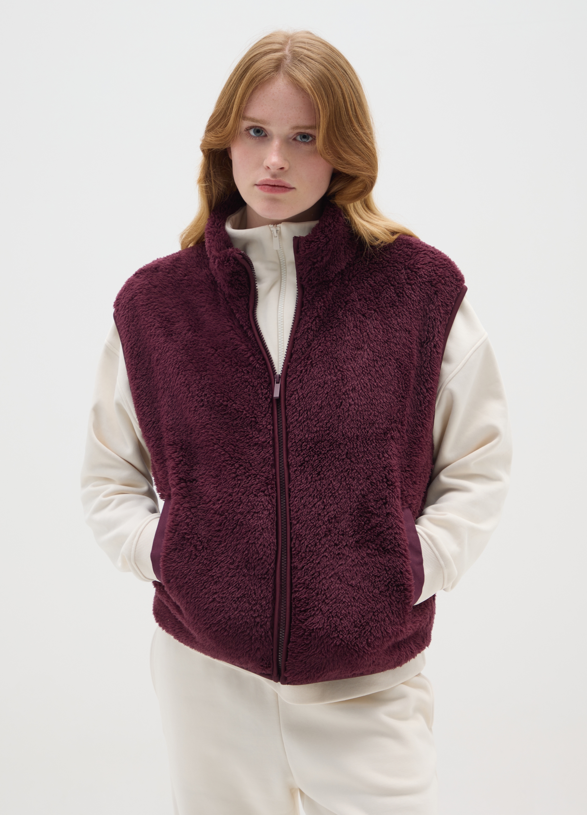 OVS, Gilet Bordeaux Regular Fit Con Zip, Donna, Rosso, Taglia: S