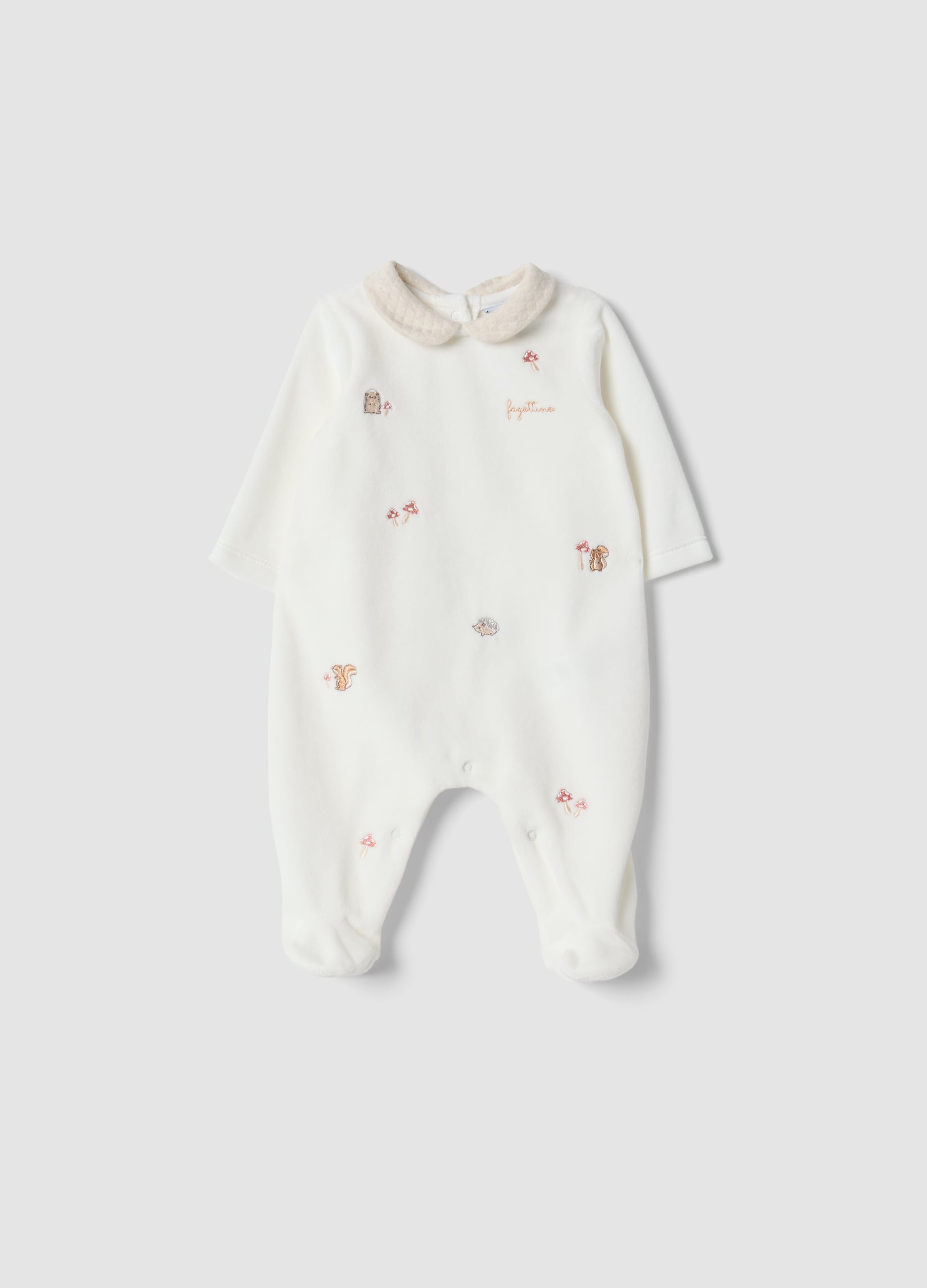 FAGOTTINO, Tutina Bianca In Misto Cotone Organico Con Colletto E Ricami Animaletti, Unisex, Bianco, Taglia: 00