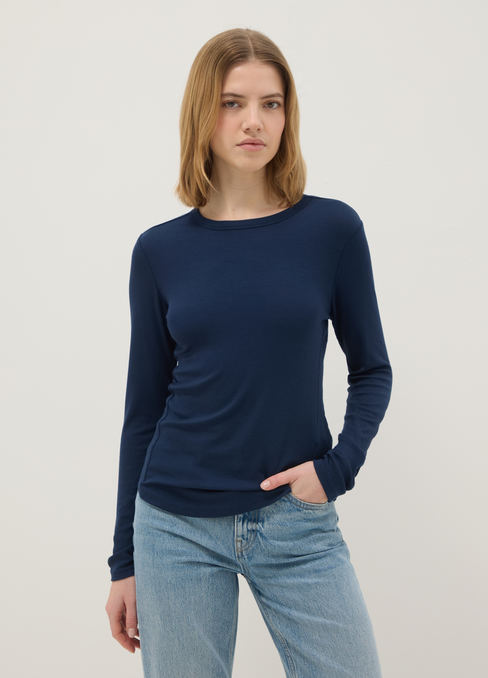 Maglia Donna A Maniche Lunghe – Scollo Rotondo In Tessuto Strutturato – Effetto Onde – Vestibilità Slim – Casual Autunno - 4