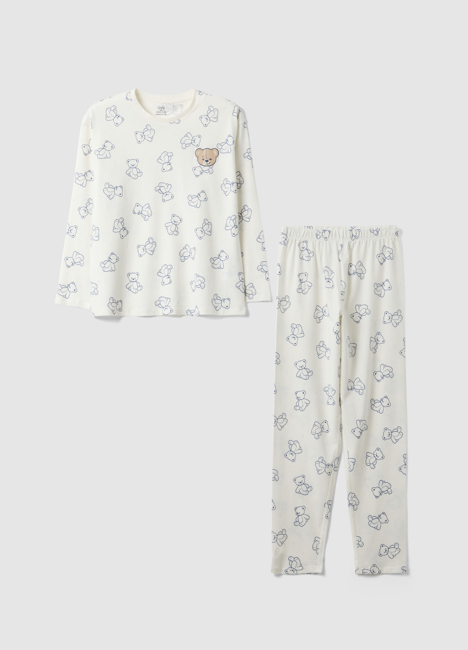 OVS KIDS, Pigiama In Puro Cotone Bianco Da Ragazza Regular Fit Con Orsetti, Niña, Blanco suave, Talla: 14-15