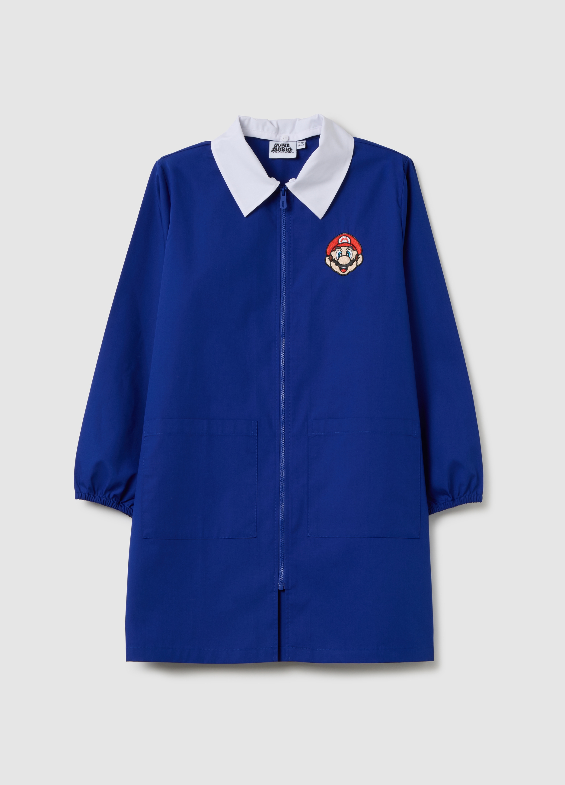 Blusón Escolar Infantil De Mezcla De Algodón Azul Con Cuello Blanco De Super Mario, Niño, Blanco/Azul Real, Talla: 7-8