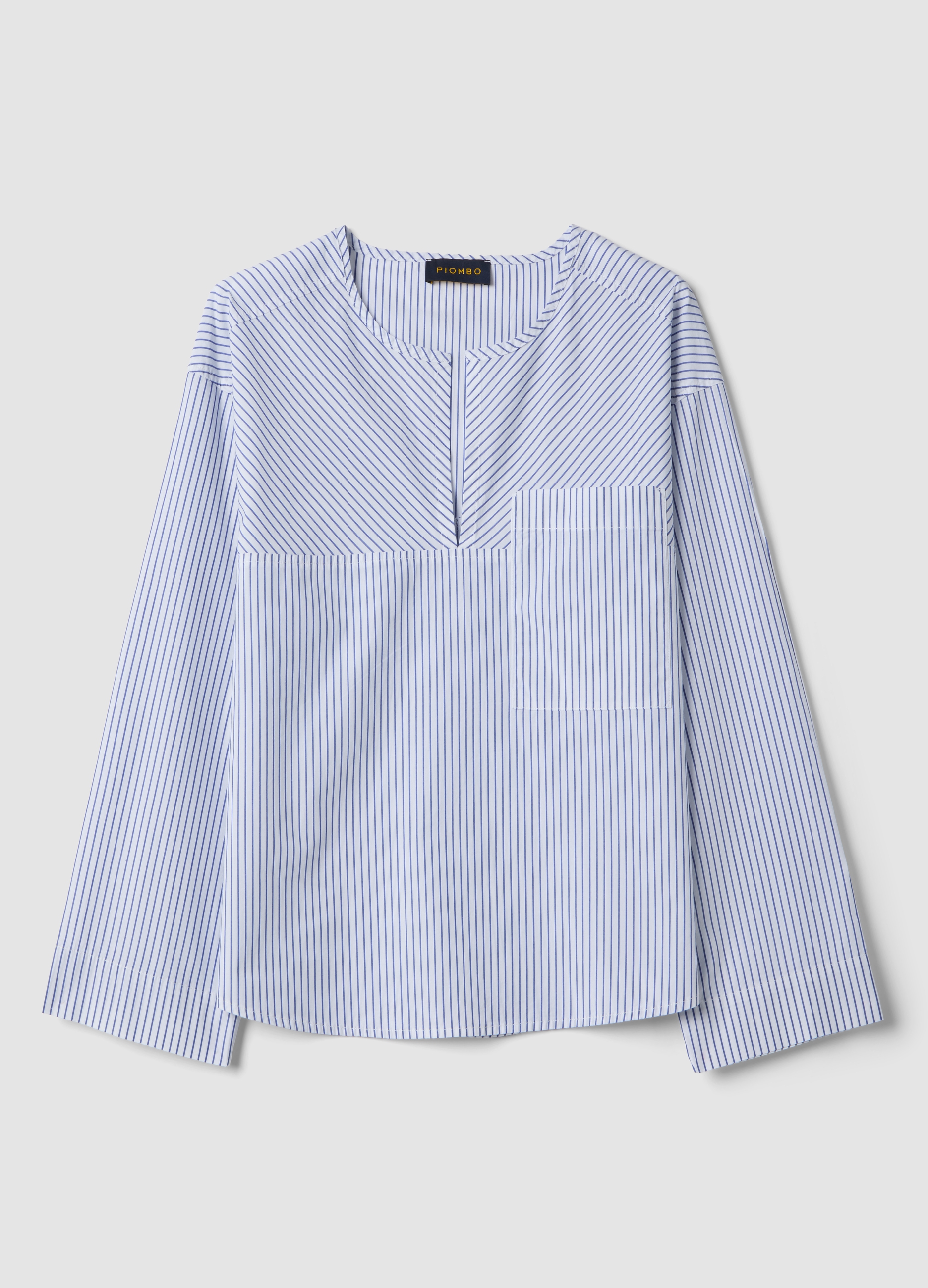 PIOMBO, Camisa De Puro Algodón A Rayas Multicolores Corte Regular Con Bolsillo, Mujer, Blanco/azul, Talla: 38