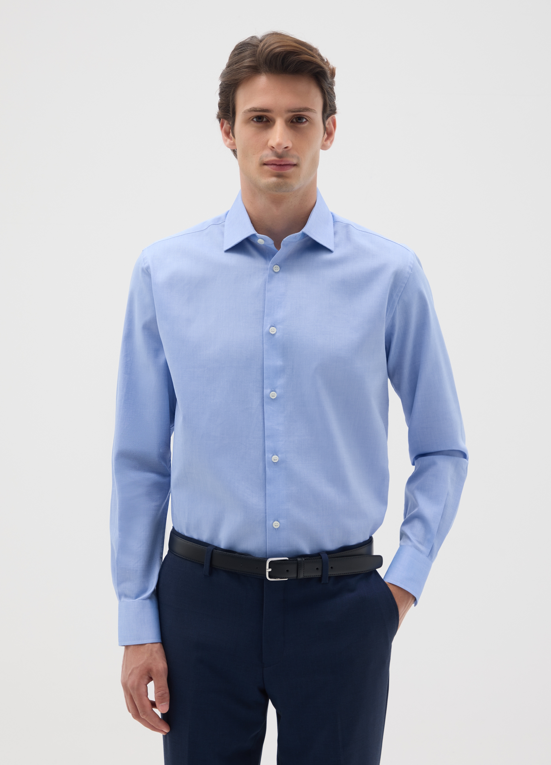 Camisa De Hombre De Algodón Puro Azul Claro, Hombre, Azul claro, Talla: 48