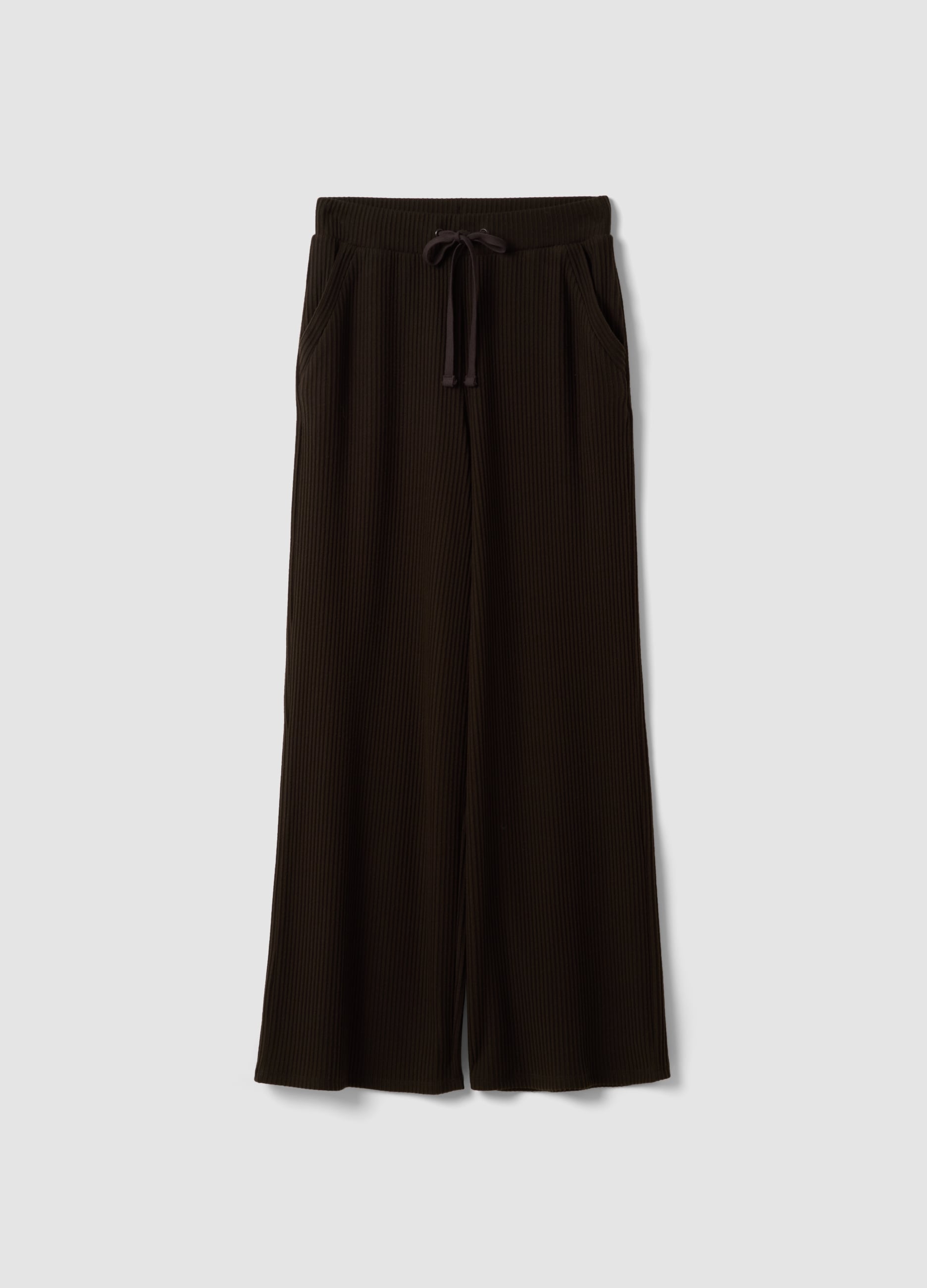 OVS, Pantaloni Marroni In Viscosa Elasticizzata A Coste Straight Fit, Donna, Marrone, Taglia: M