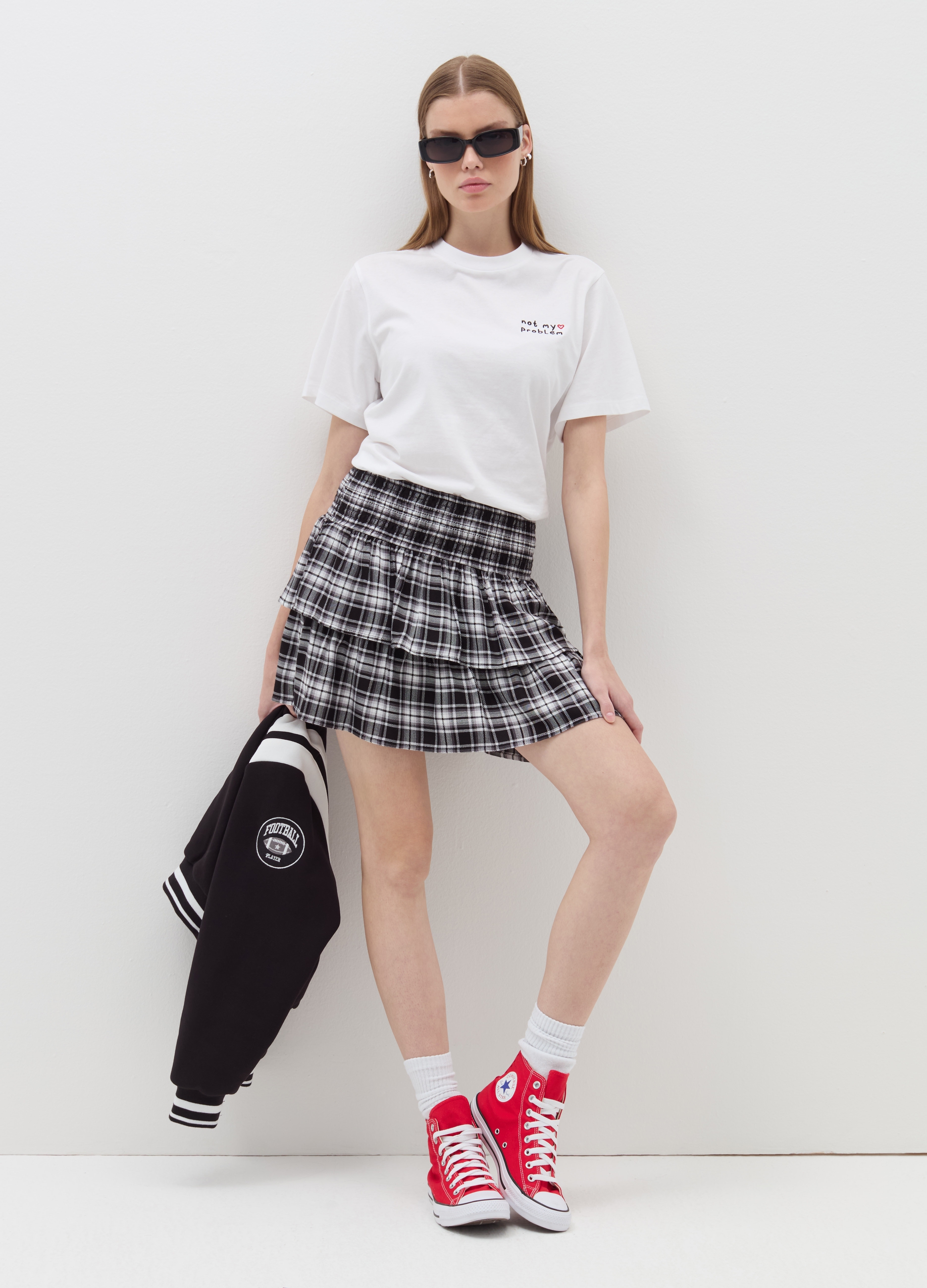 B.ANGEL, Minifalda Cuadros De Volantes, Mujer, Blanco/negro, Talla: 42