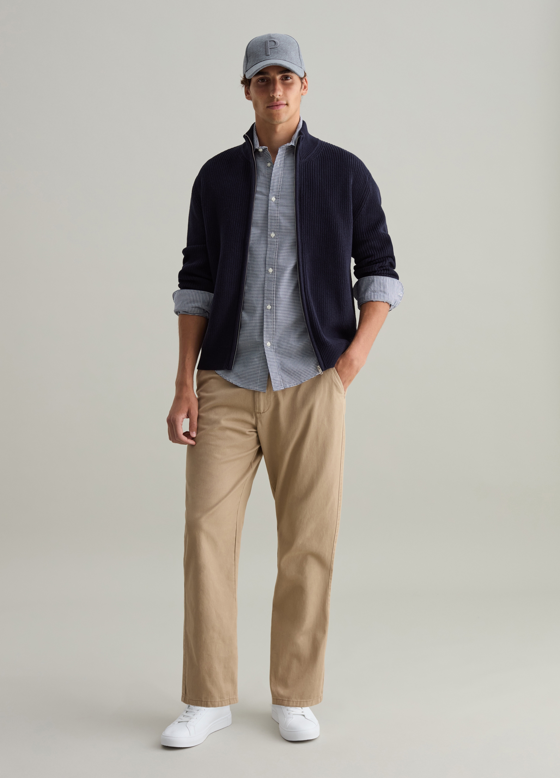 PIOMBO, Cardigan Full-zip A Collo Alto In Puro Cotone, Uomo, Blu, Taglia: XXL