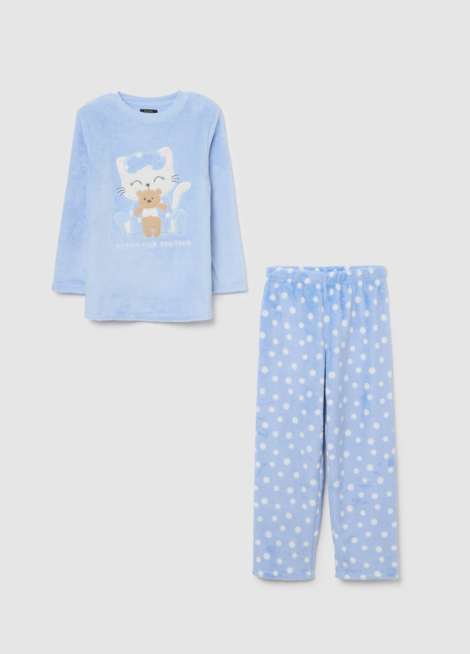 OVS KIDS, Pijama De Niña En Coral Fleece Azul Regular Fit Con Estampado, Niña, Blanco/azul claro, Talla: 9-10