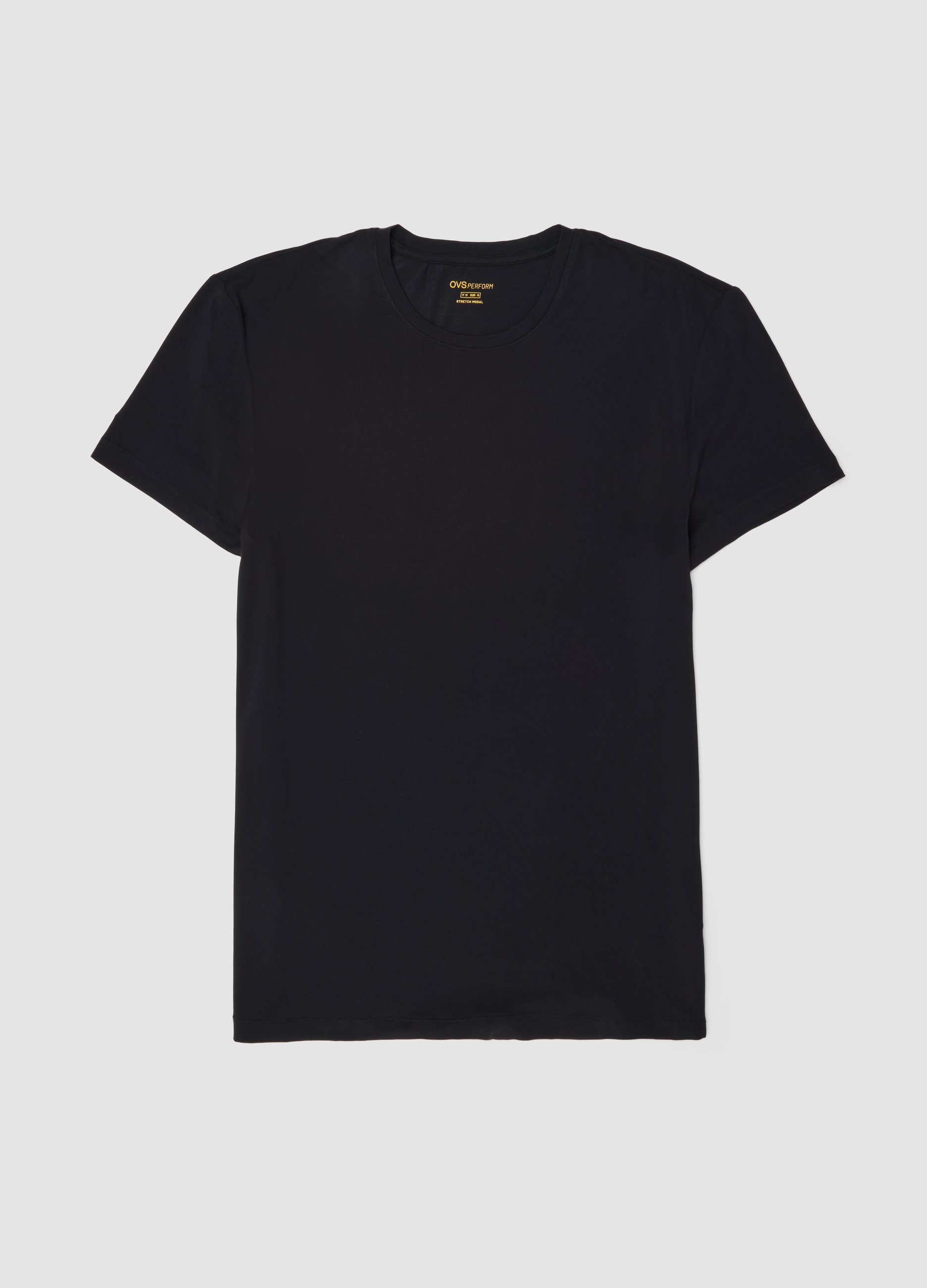 Camiseta Negra De Modal Elástico, Corte Regular, Hombre, Negro, Talla: XXL