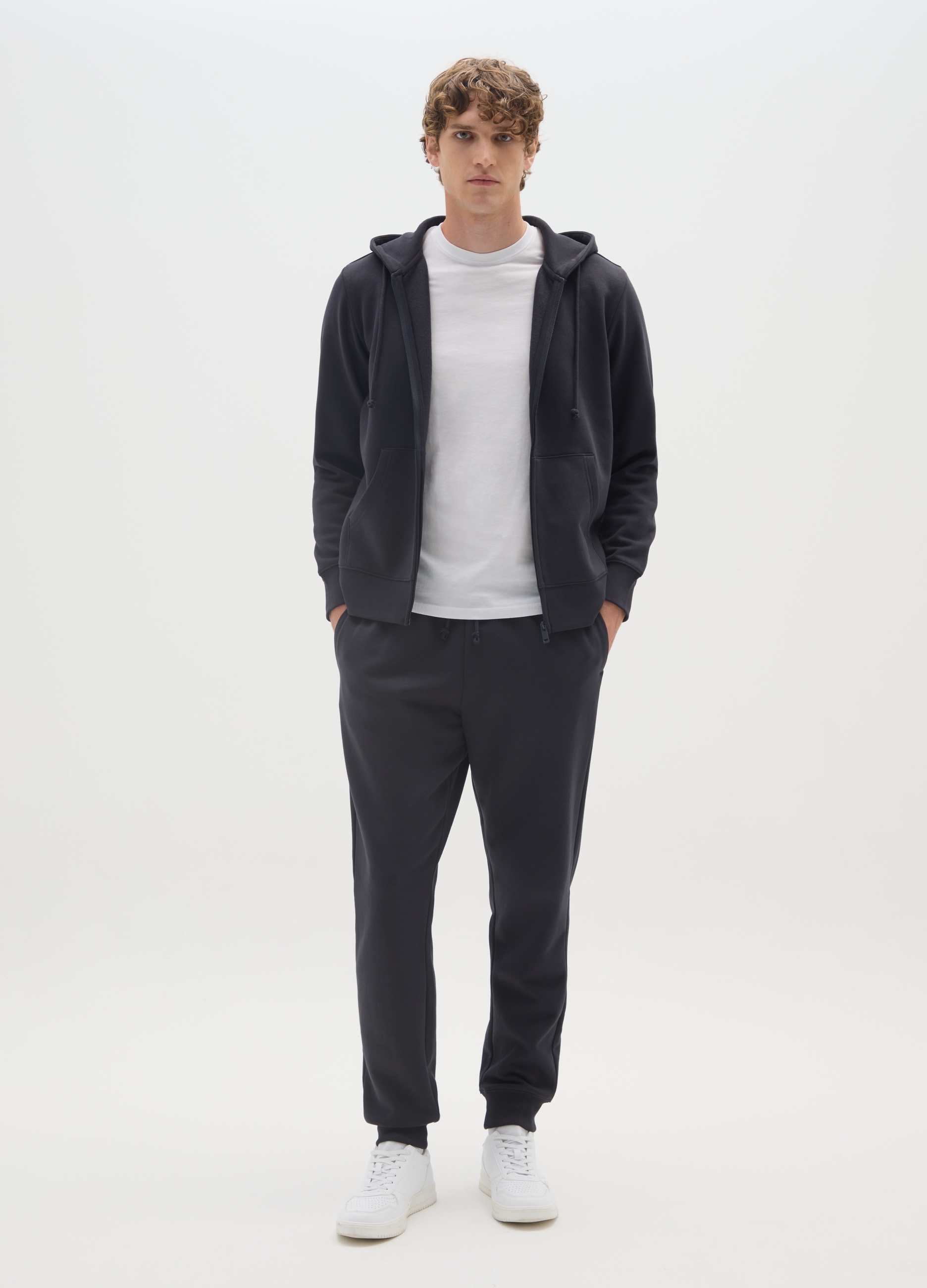 Felpa In Misto Cotone Blu Regular Fit Con Zip, Hombre, Azul oscuro, Talla: L